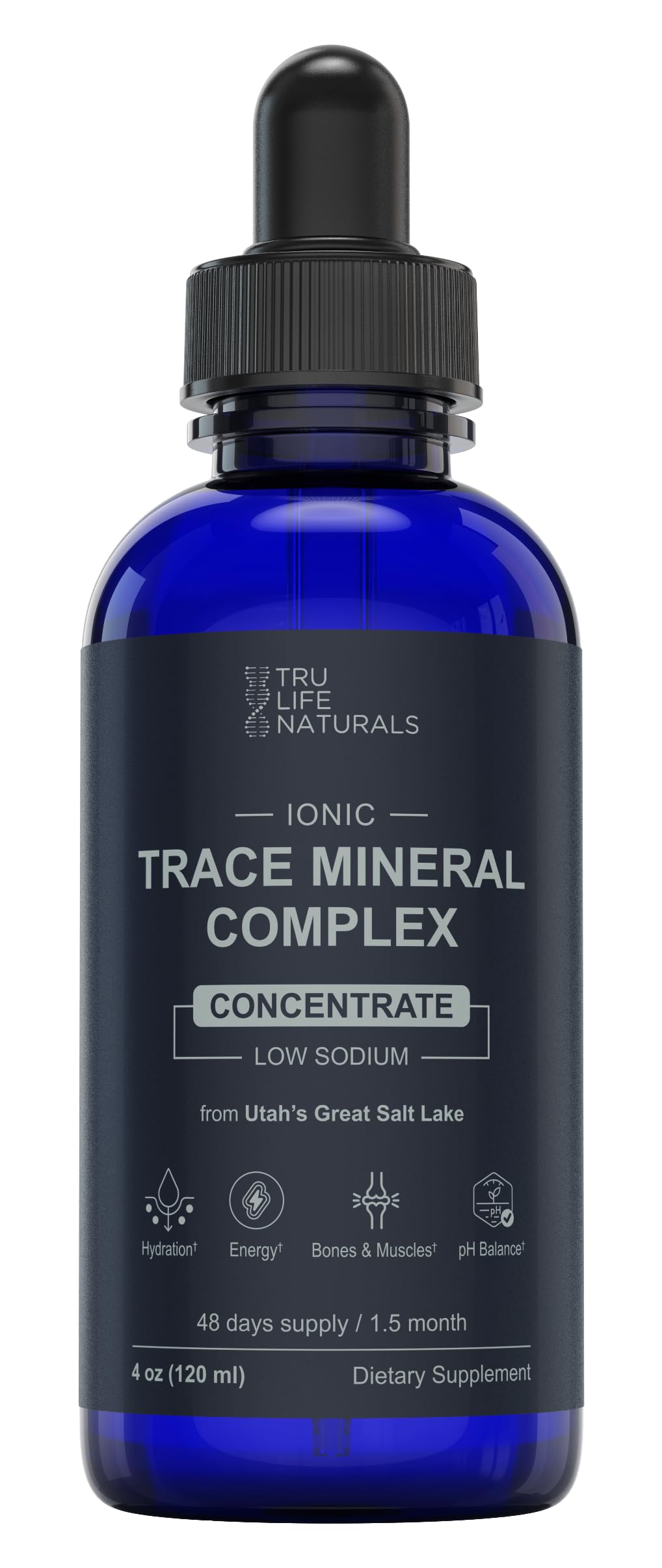 TRULIFE NATURALS Trace Mineral Complex — Bouteille, soutien potentiel à l'hydratation quotidienne.