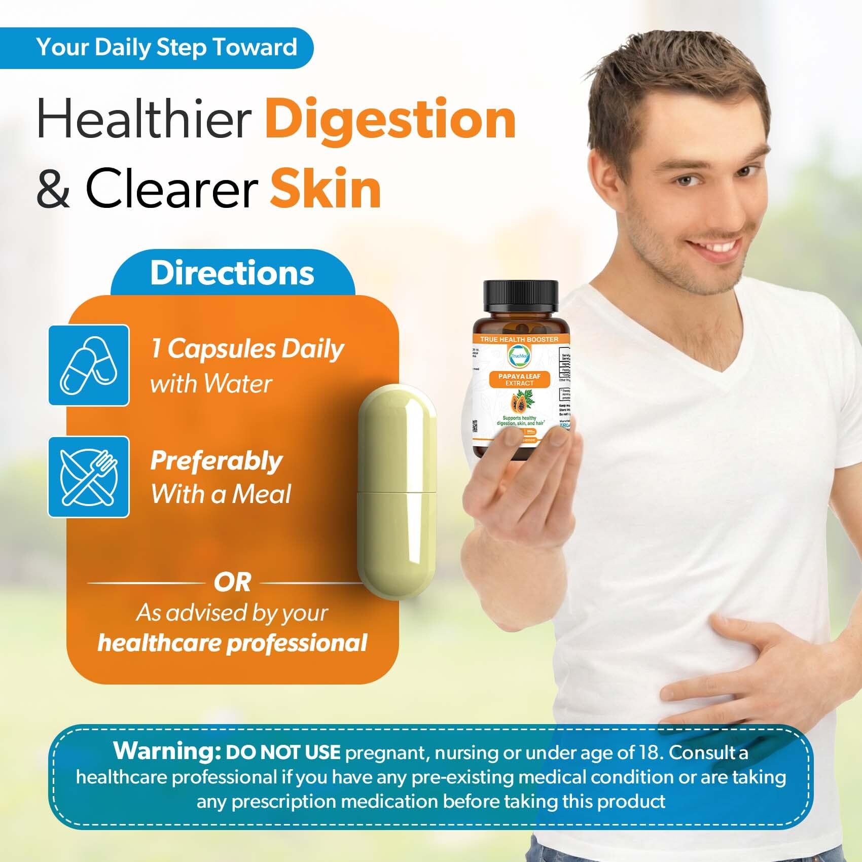 TRUEMED Étiquette-produit, informations claires sur le produit végétal.