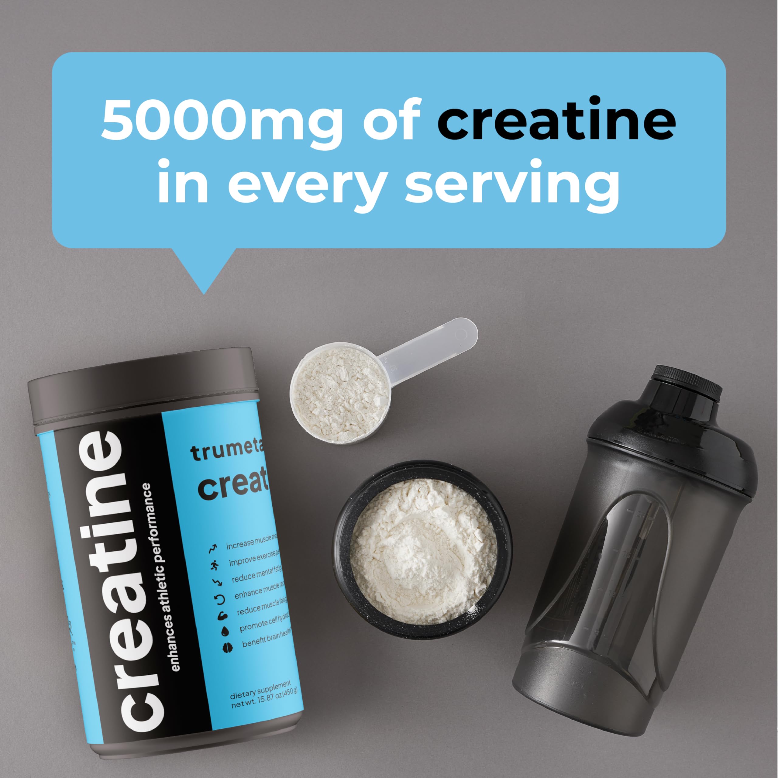 TRUMETA Créatine Monohydrate - verre-mesure, dosage précis pour des résultats constants.