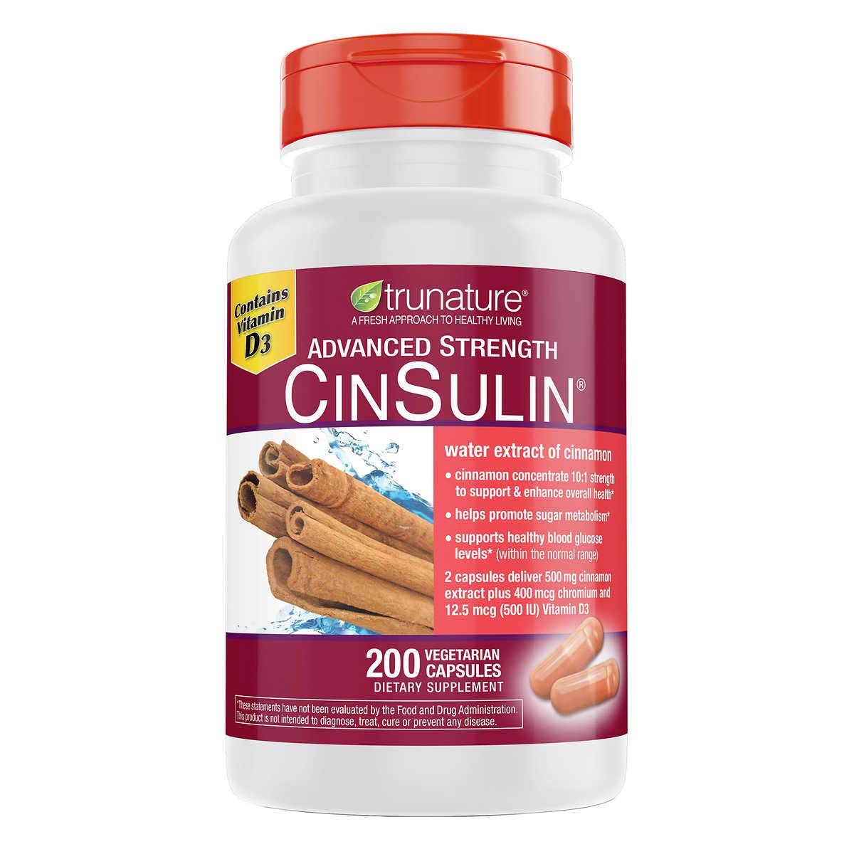 TruNature CinSulin, emballage 2 bouteilles pratique pour le rangement quotidien.