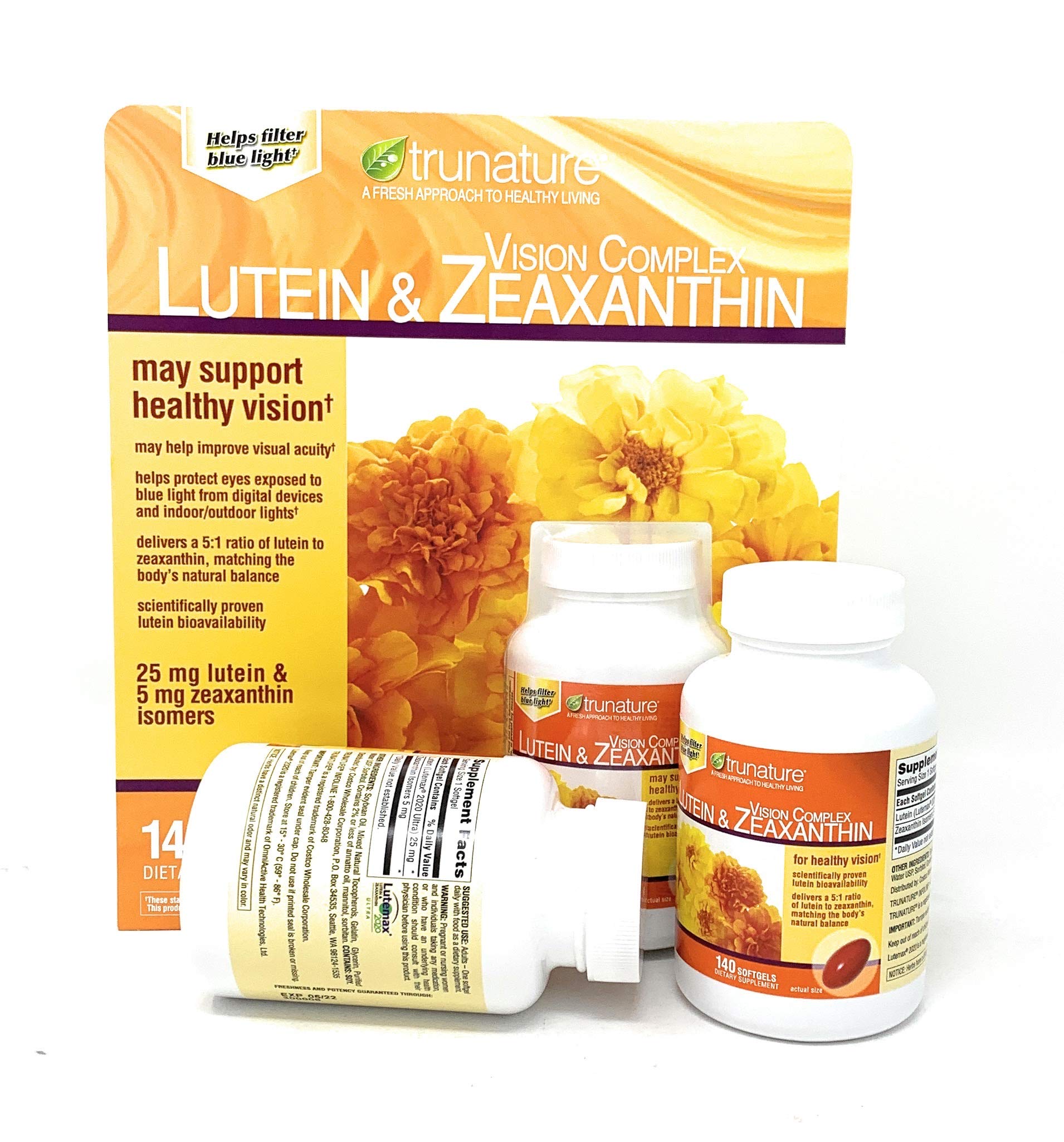 Étiquette nutritionnelle détaillée et dosage suggéré sur l'emballage TruNature Vision Complex.
