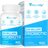 Trupretty: Bouteille probiotiques 200 milliards CFU pour un équilibre intestinal.