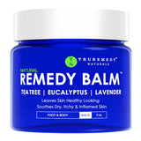 Remedy Balm Truremedy Naturals, bouteille 2 oz, huile d'arbre à thé pour hydratation intensive.