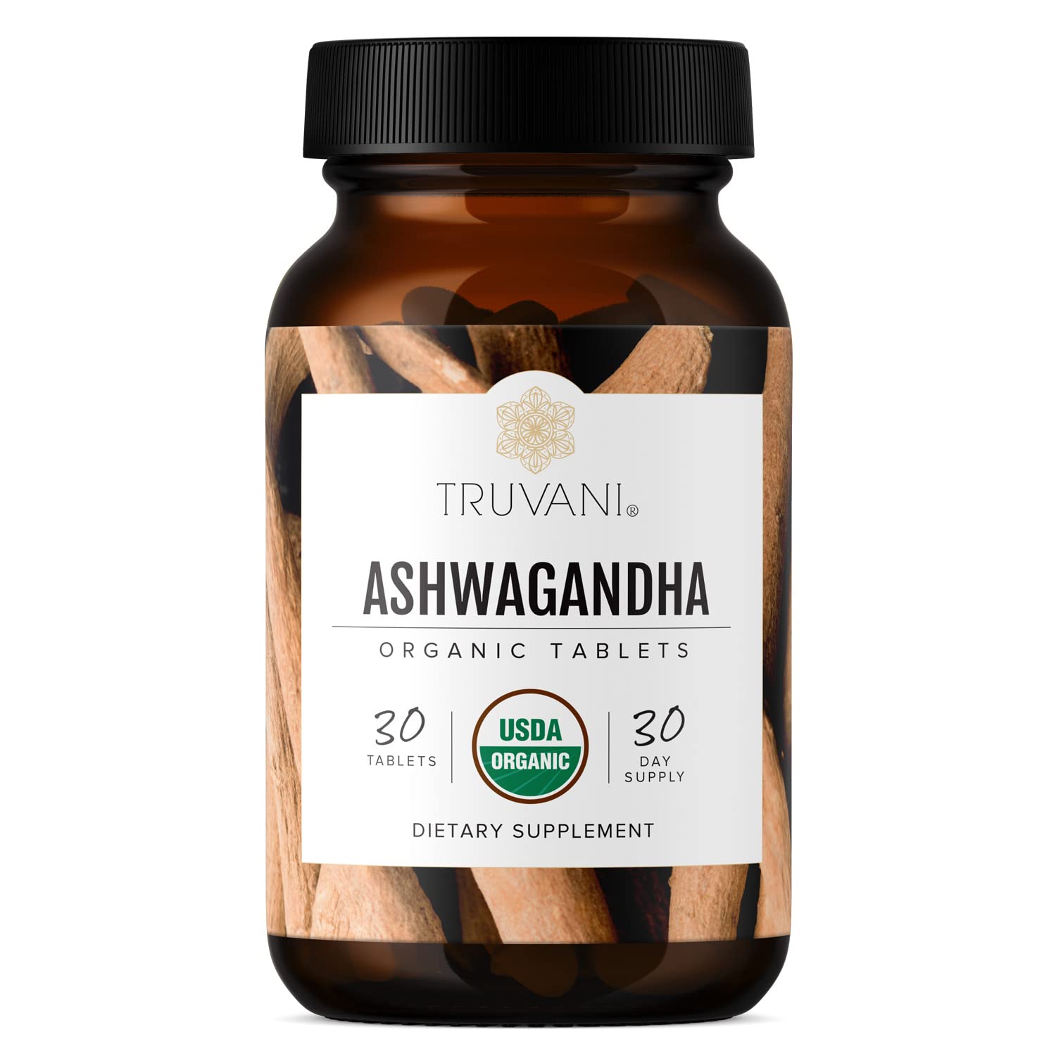Truvani Ashwagandha: bouteille et dosage, energie quotidienne et concentration soutenue.