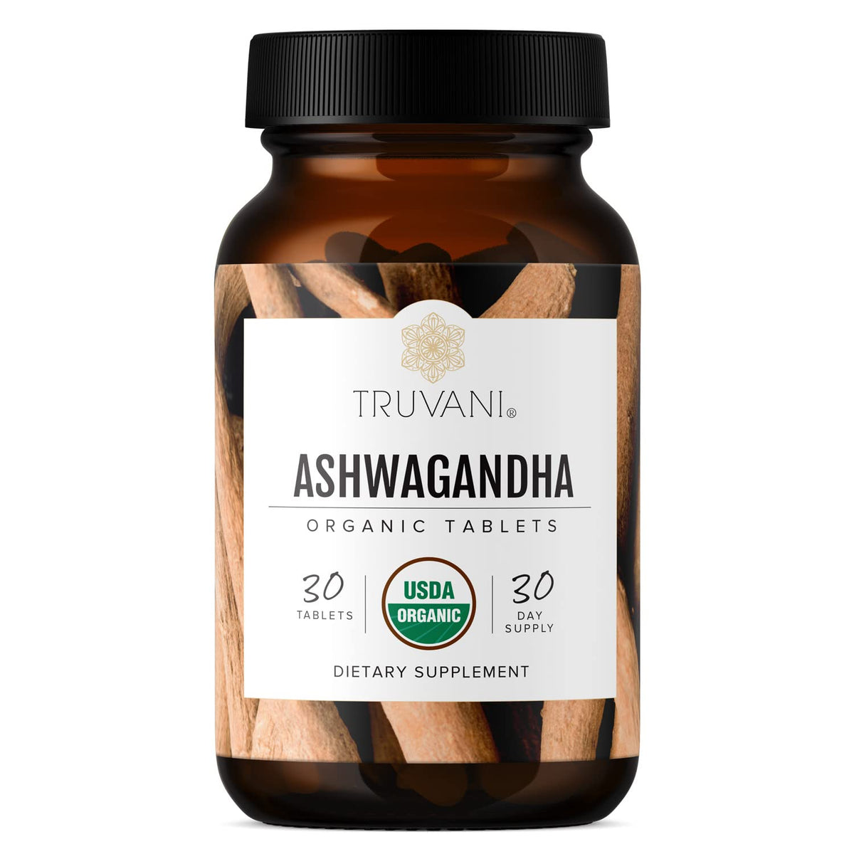 Truvani Ashwagandha: bouteille et dosage, energie quotidienne et concentration soutenue.