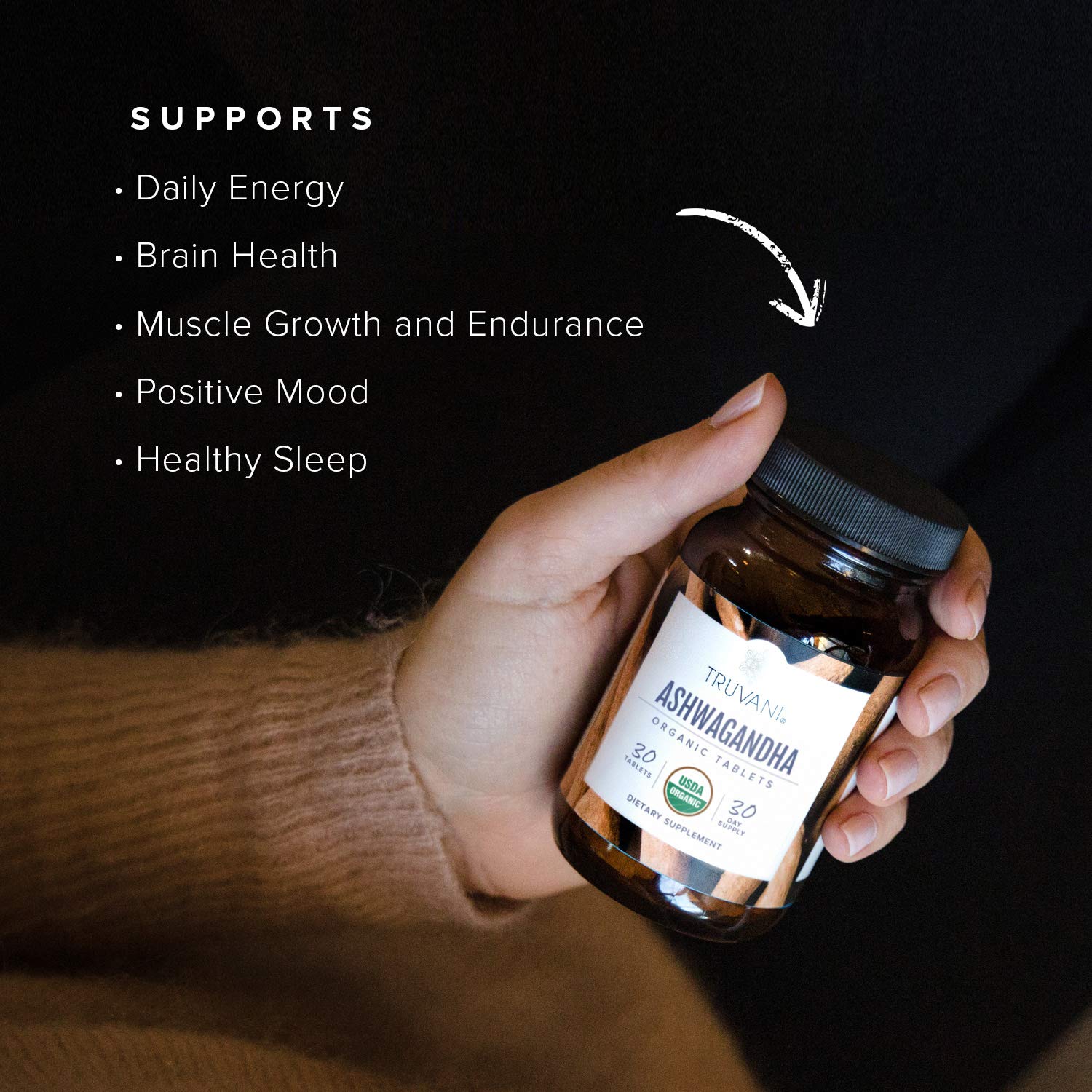 Truvani Ashwagandha: capsules vegetales faciles a avaler pratique pour routine.