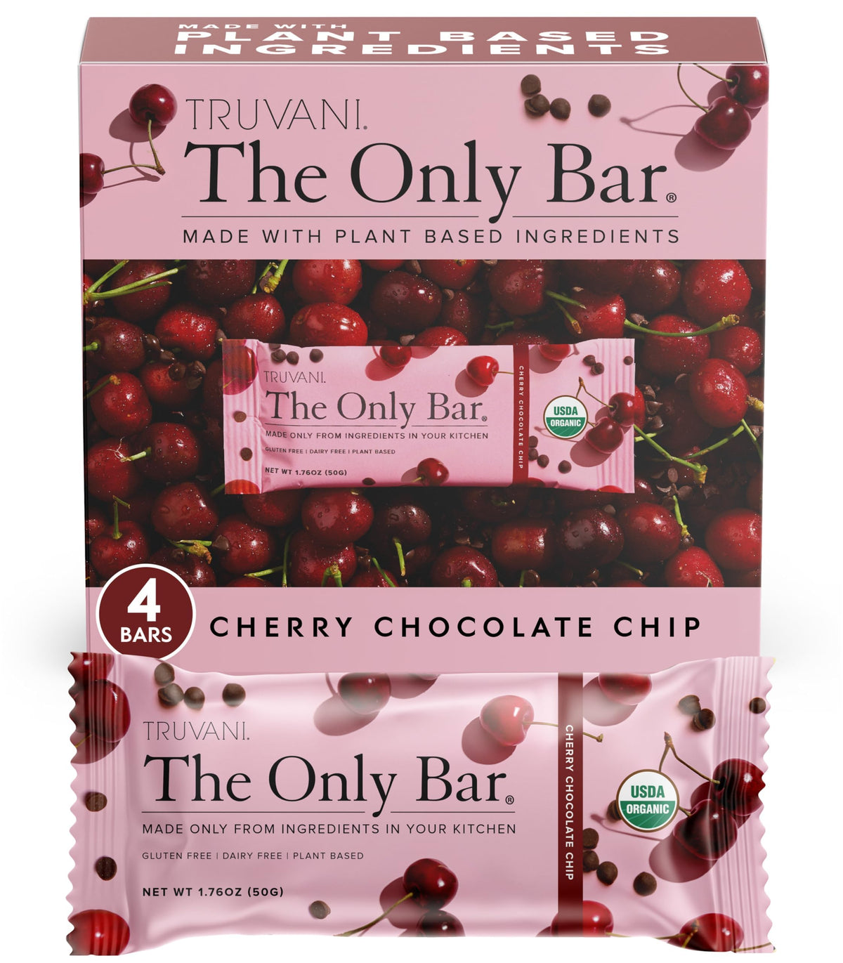 Barre Truvani cerise-chocolat pepites, source pratique de protéines végétales.