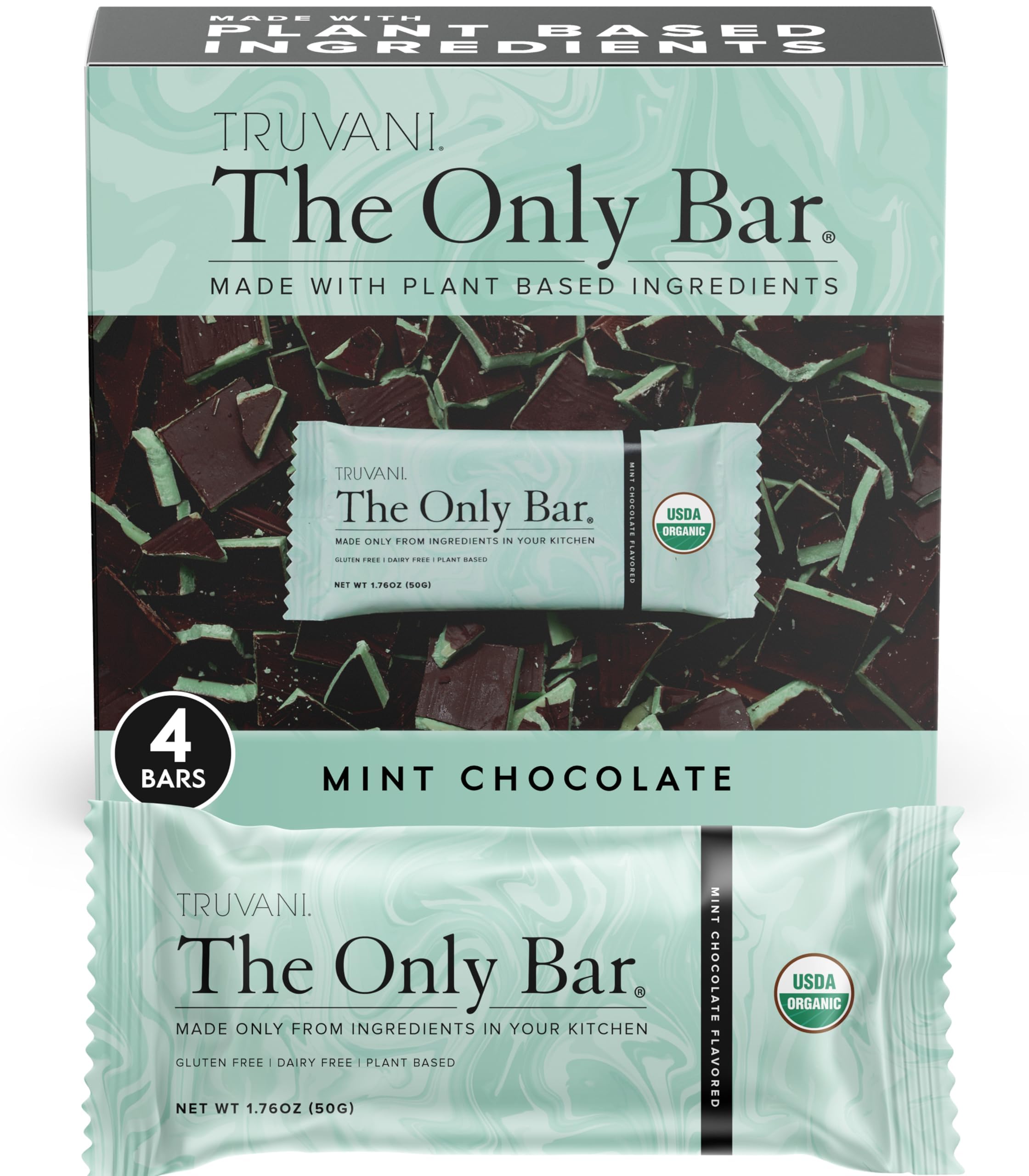 Barre Truvani végétale chocolat menthe avec emballage individuel pratique à emporter.