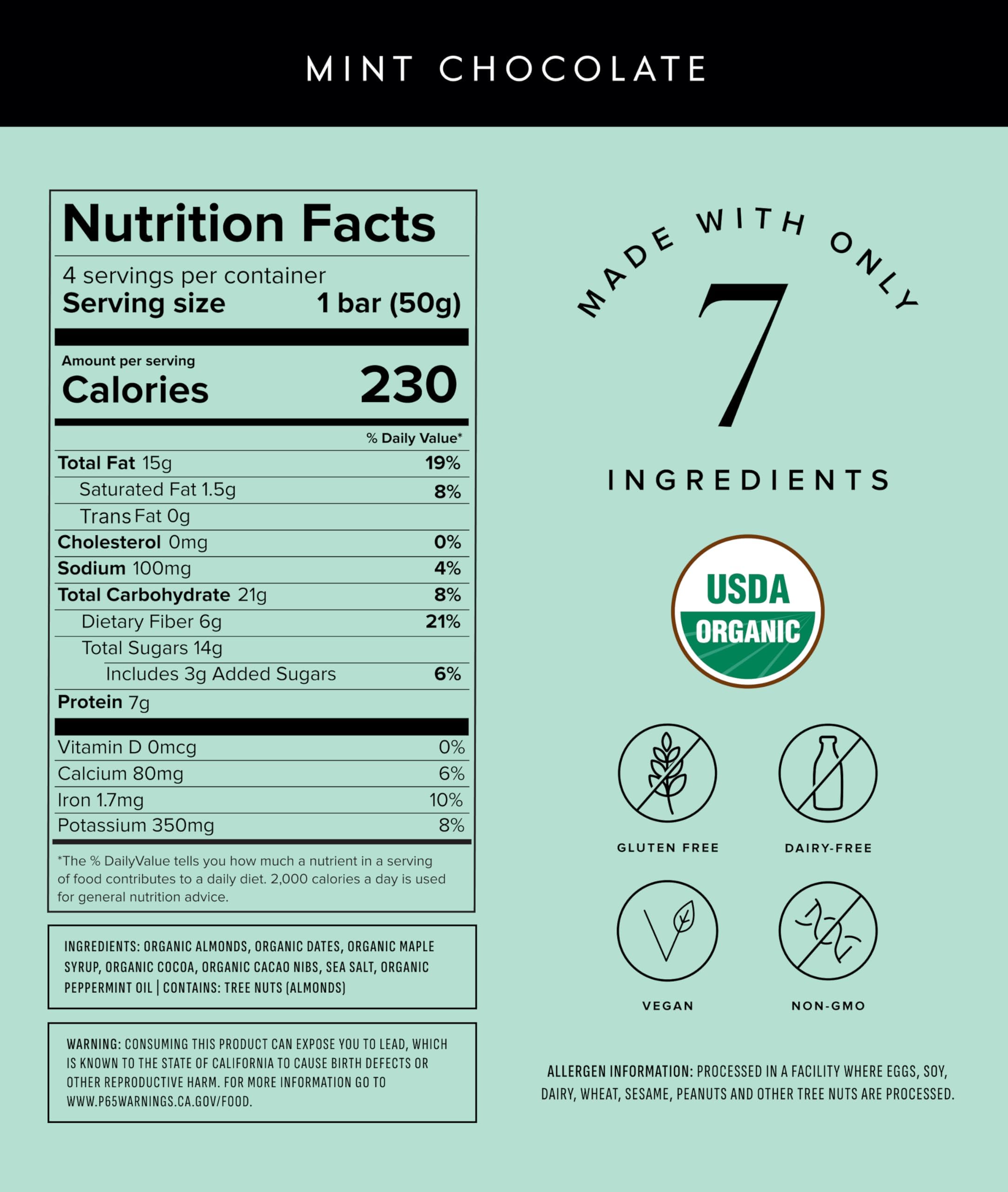 Ingrédients naturels Truvani chocolat menthe pour une collation saine.