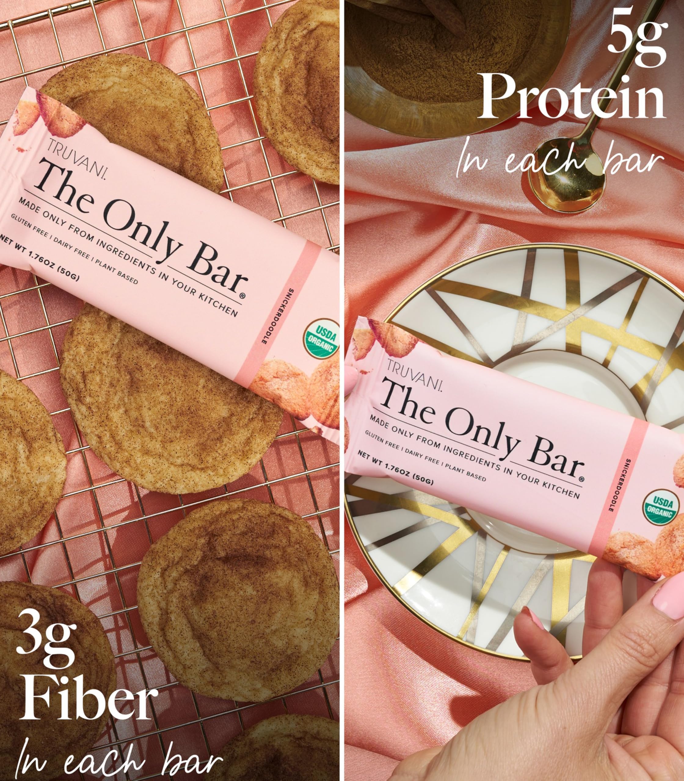 Barre Truvani Snickerdoodle énergie quotidienne, snack protéiné végétal pour la journée.