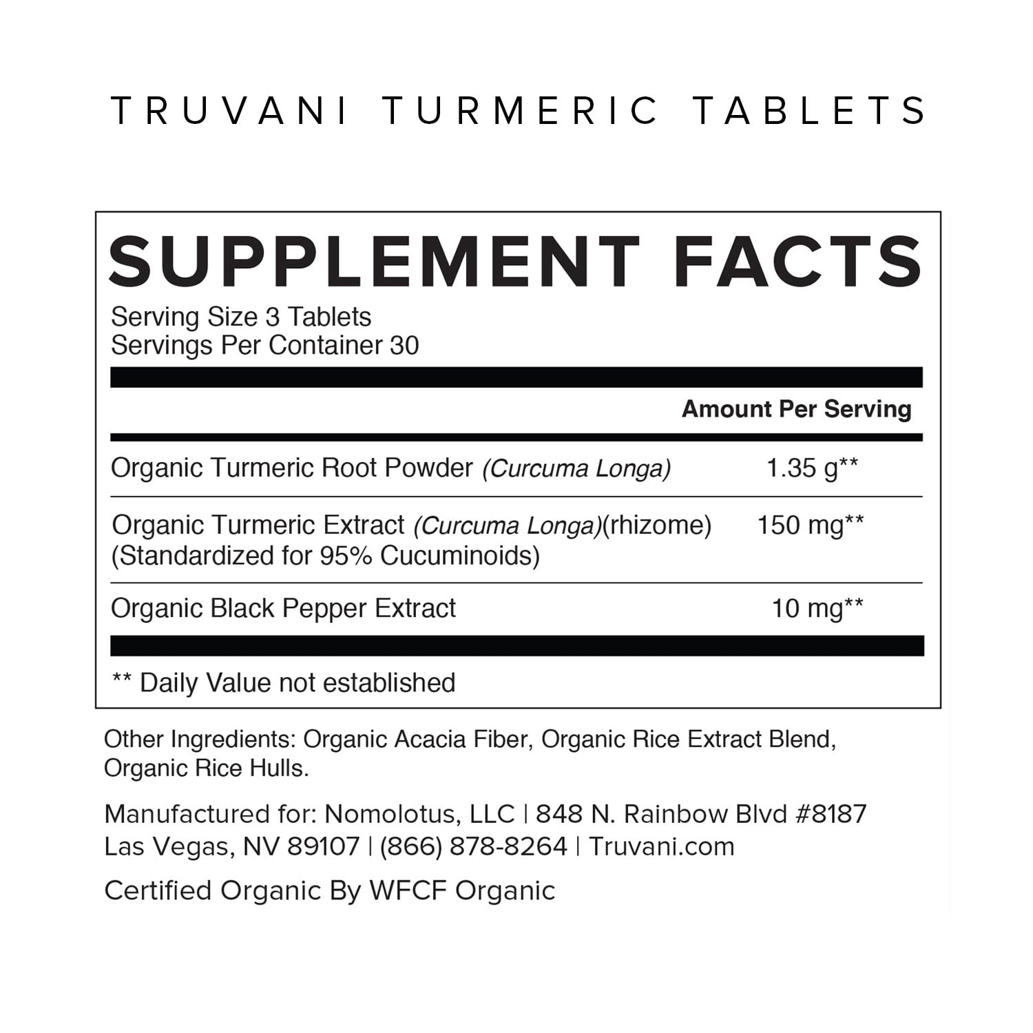 Truvani Curcumine bio: emballage certifié USDA Bio pour une traçabilité.