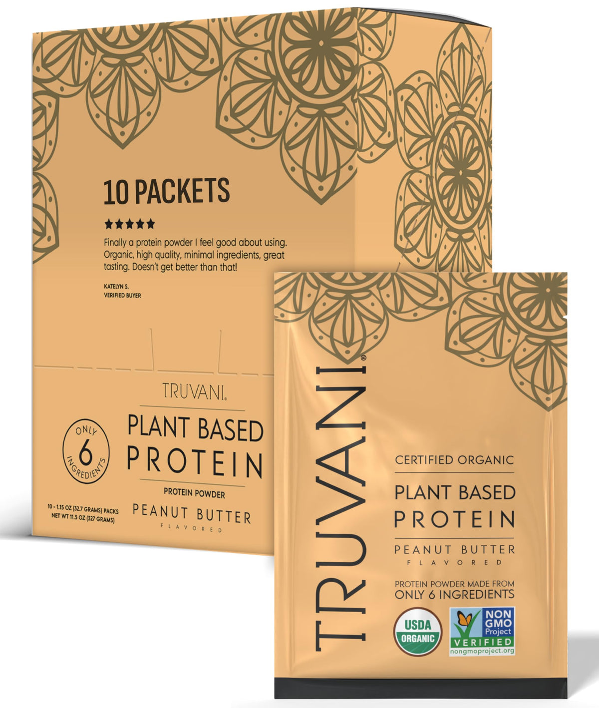 Poudre protéinée Truvani au goût beurre d'arachide, idéal pour smoothies nourrissants.