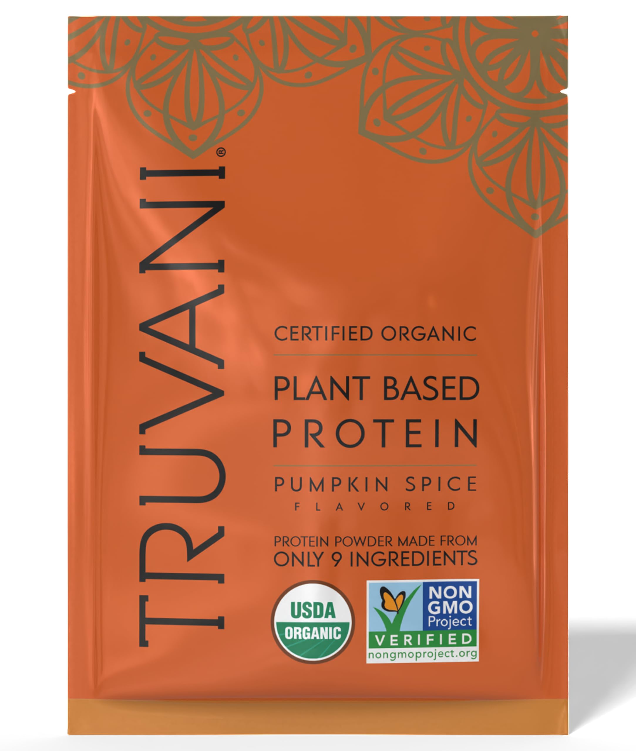 Poudre protéine Truvani pois saveur citrouille-épices: emballage pratique.