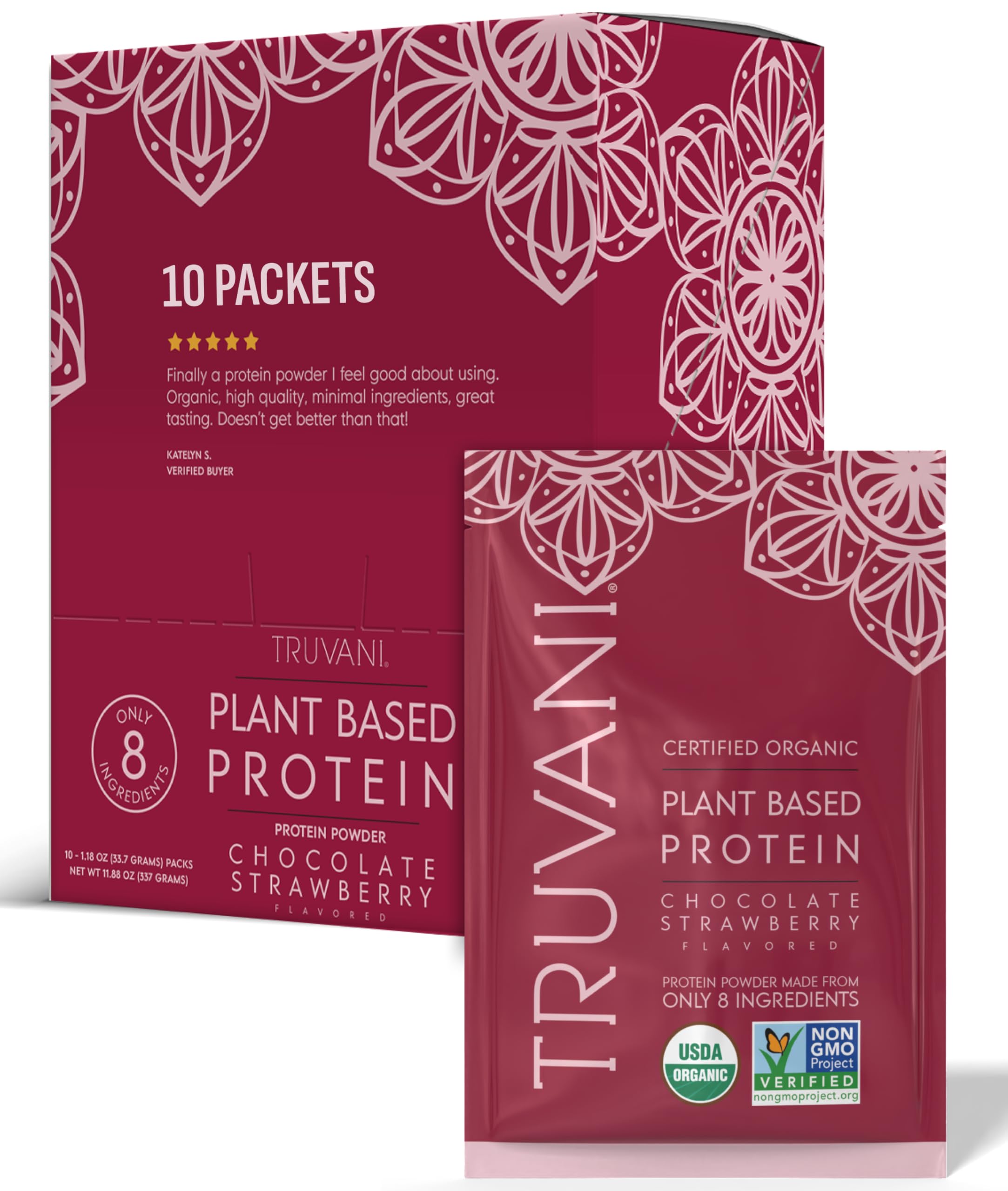 Protéine Truvani de pois Chocolat Fraise en sachet voyage, pratique et nutritive