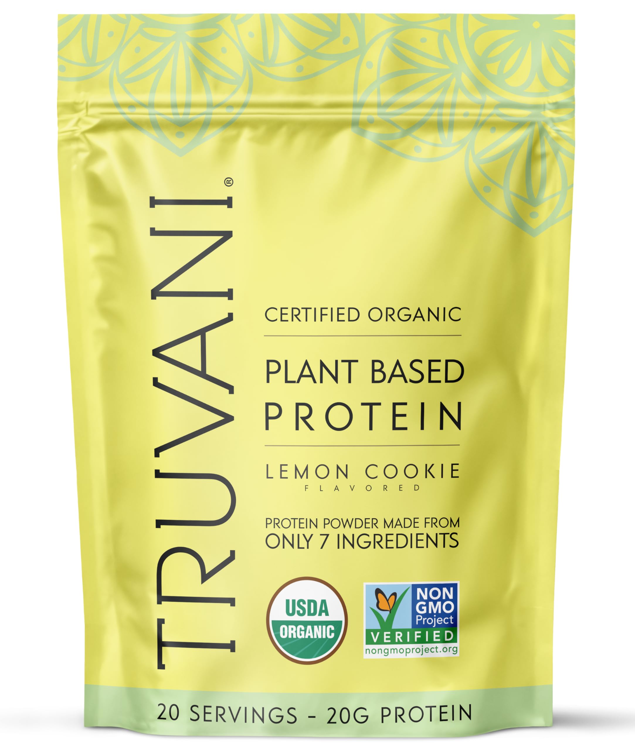 Protéine Truvani pois citron-cookie: emballage visible, source végétale pratique pour collations quotidiennes.
