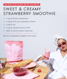 Truvani Protéine de Pois Fraise, parfait dans smoothie, goût fruité et texture lisse.
