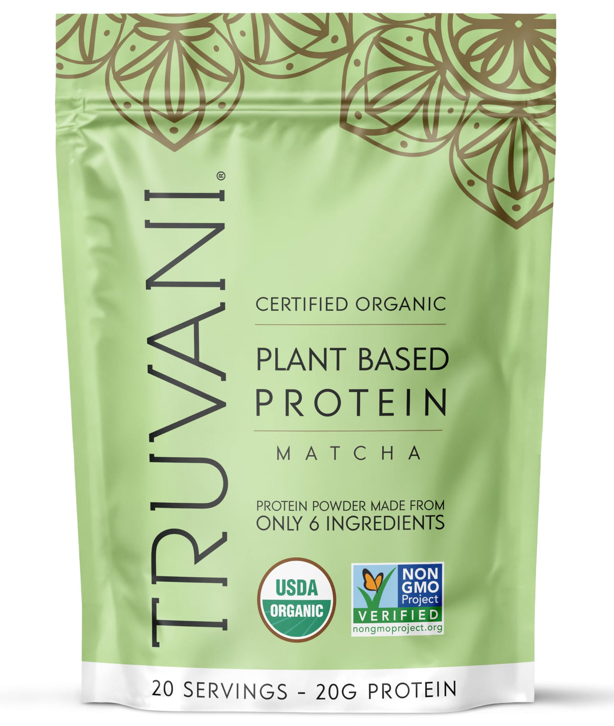 Protéine Truvani au matcha dans une bouteille, protéine végétale.