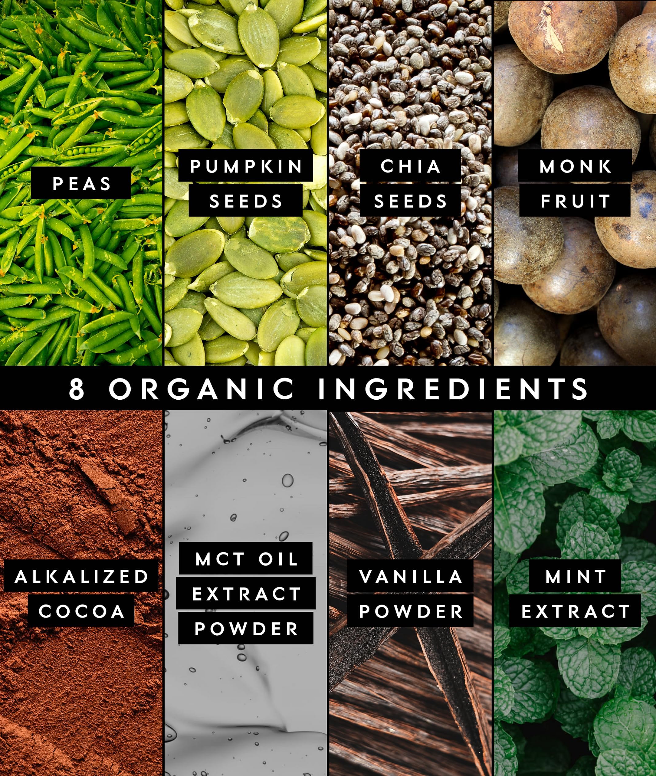Truvani protéine pois mint-chocolat: etiquette-organique attestant l’origine naturelle
