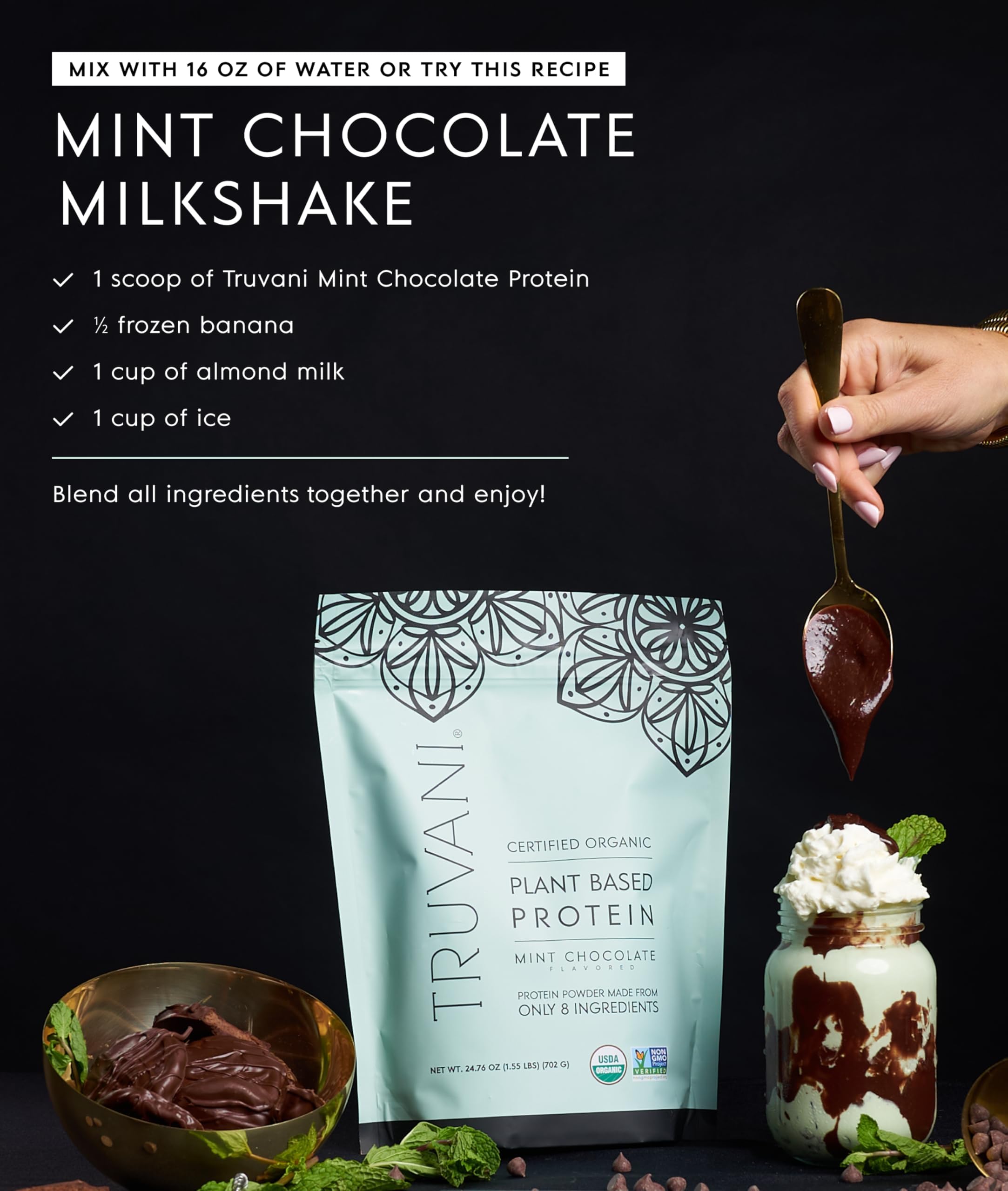 Truvani protéine pois mint-chocolat: keto-friendly et faible en glucides