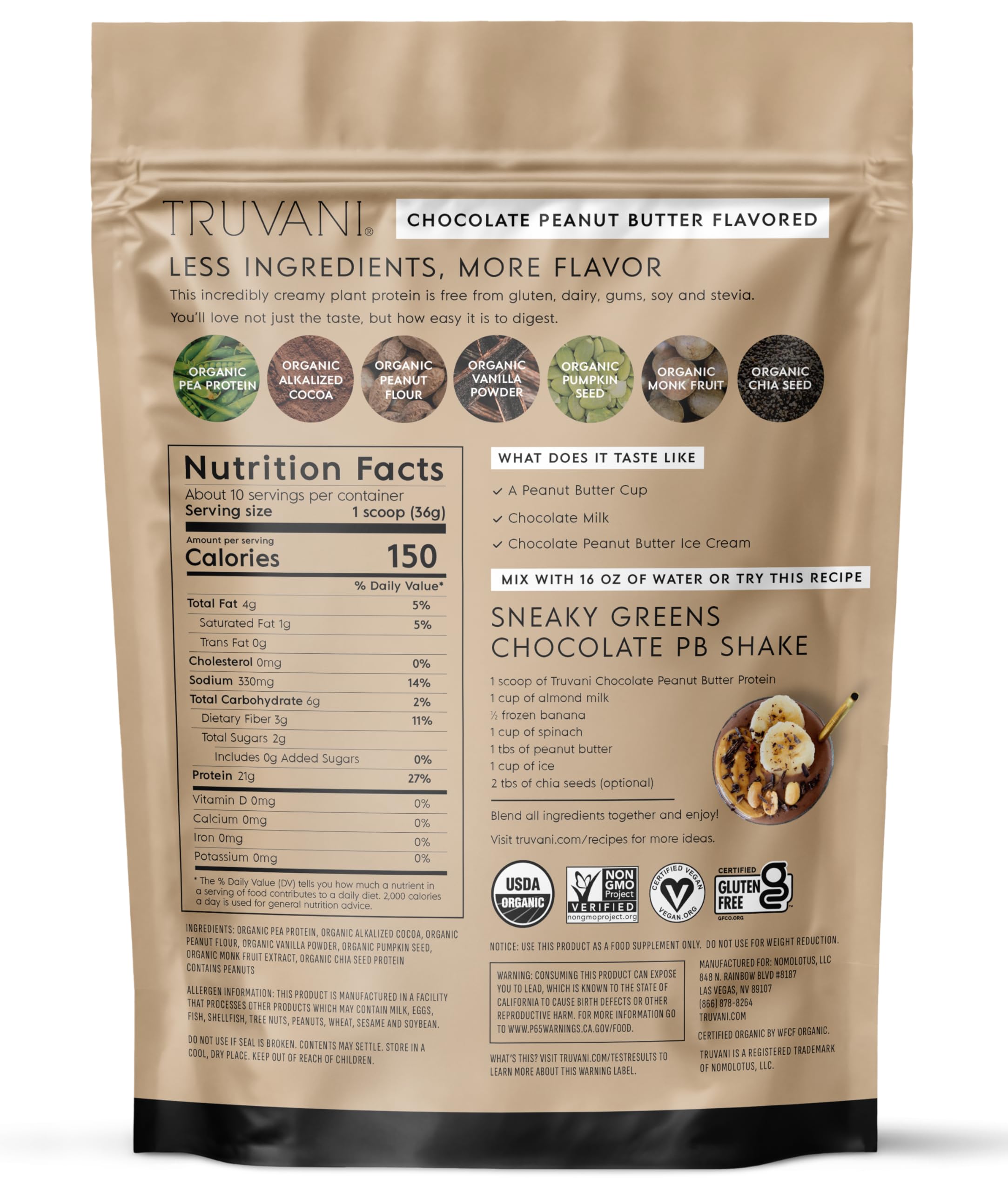 Protéine végétale Truvani, digestible et sans gluten ni lactose.