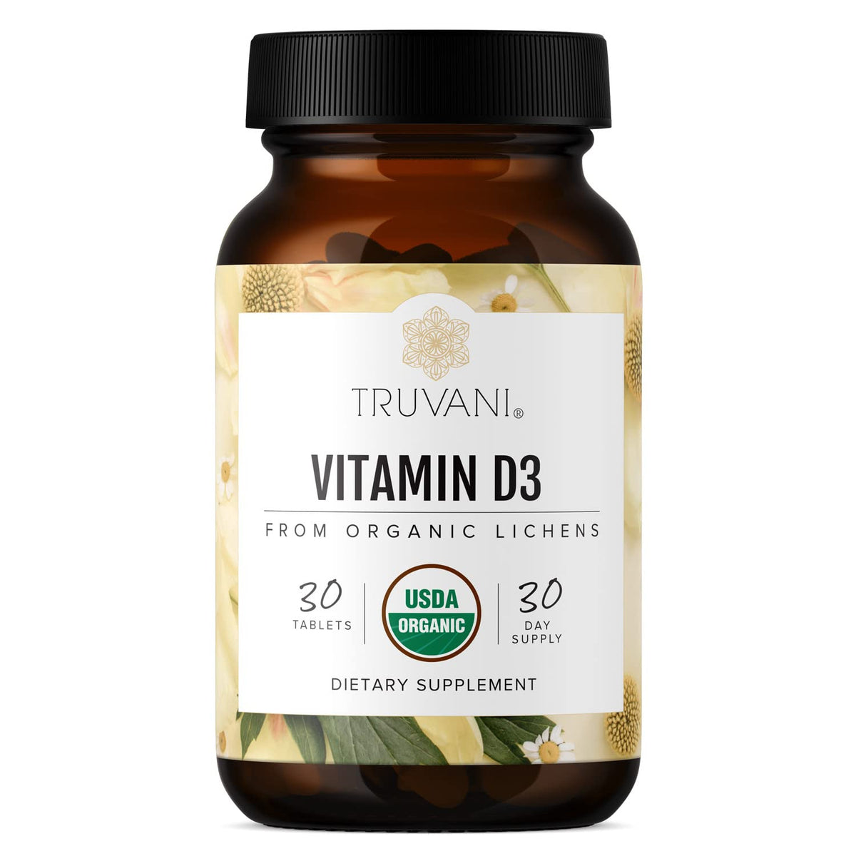 Bouteille Truvani Vitamine D3 au lichene, source végétale pure.