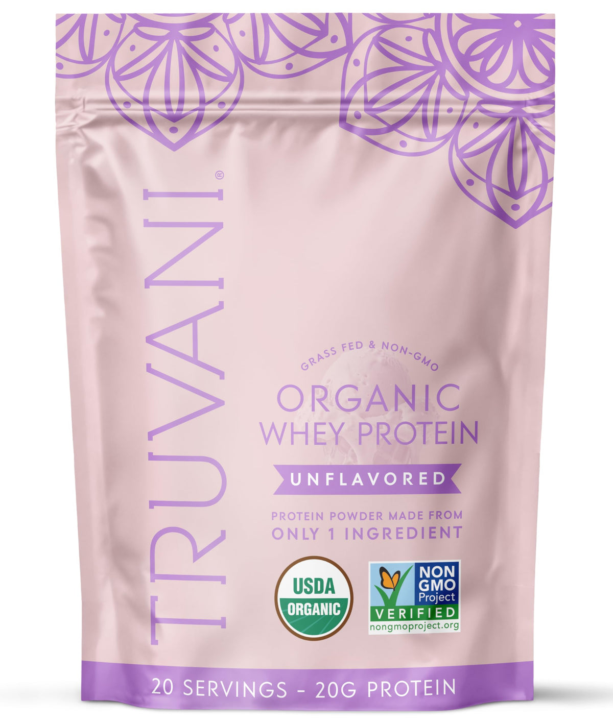 Truvani Whey Protein Bio non aromatisée — bouteille prête à mélanger pour énergie quotidienne.