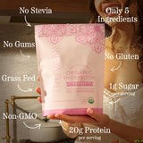Cuillère Truvani whey protéine fraise, texture onctueuse idéale pour smoothie.
