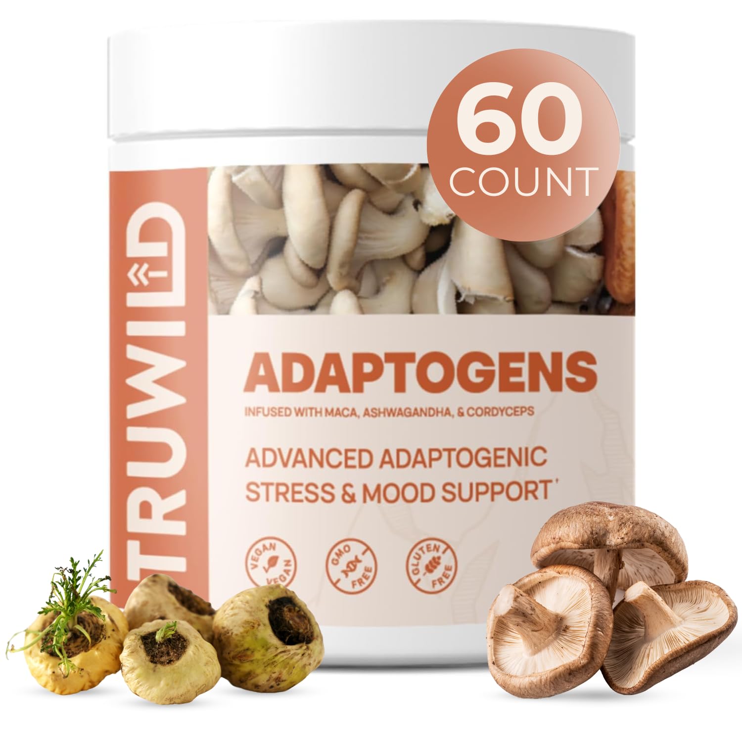 TruWild Adaptogène – bouteille montrée, énergie naturelle soutenue au quotidien.