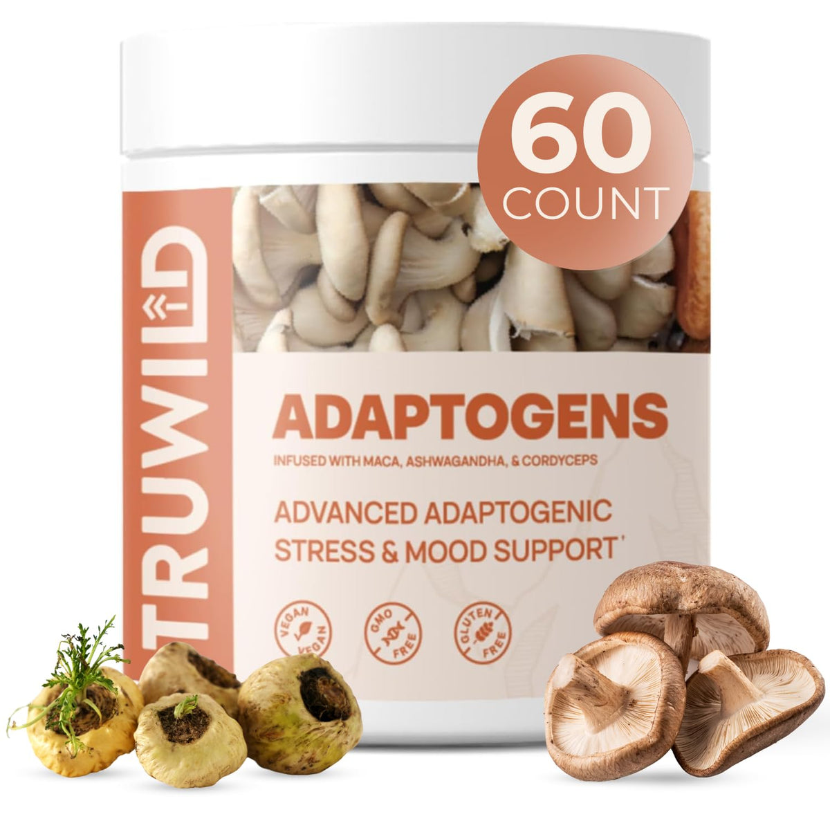 TruWild Adaptogène – bouteille montrée, énergie naturelle soutenue au quotidien.