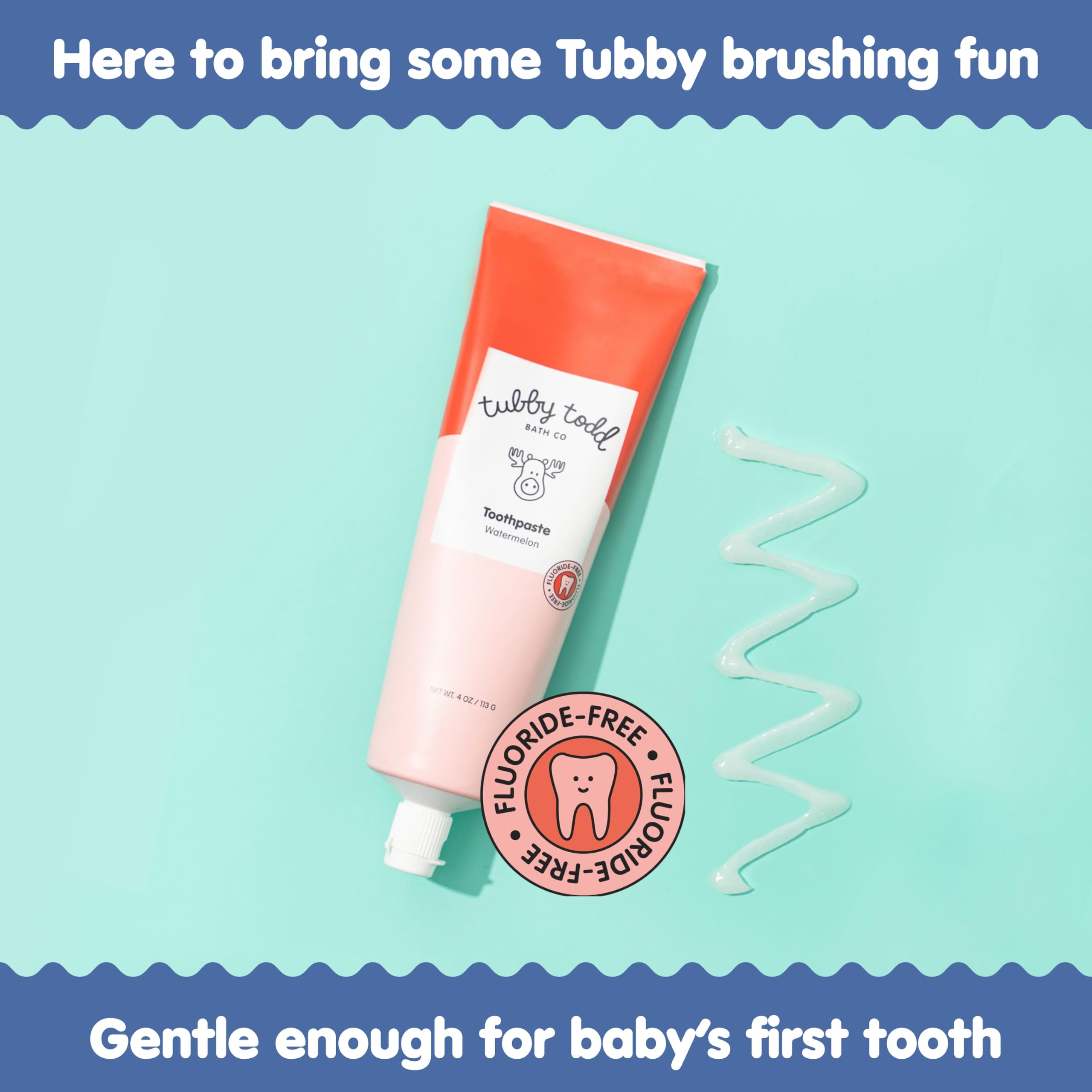 Tubby Todd dentifrice enfants, image xylitol et ingrédients naturels, texture douce.