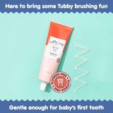 Tubby Todd dentifrice enfants, image xylitol et ingrédients naturels, texture douce.