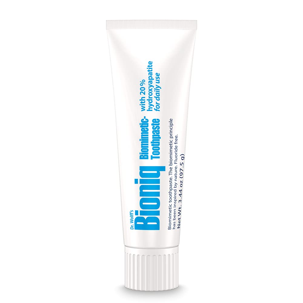 Dentifrice Bioniq menthe, vue du tube prêt à l’emploi.