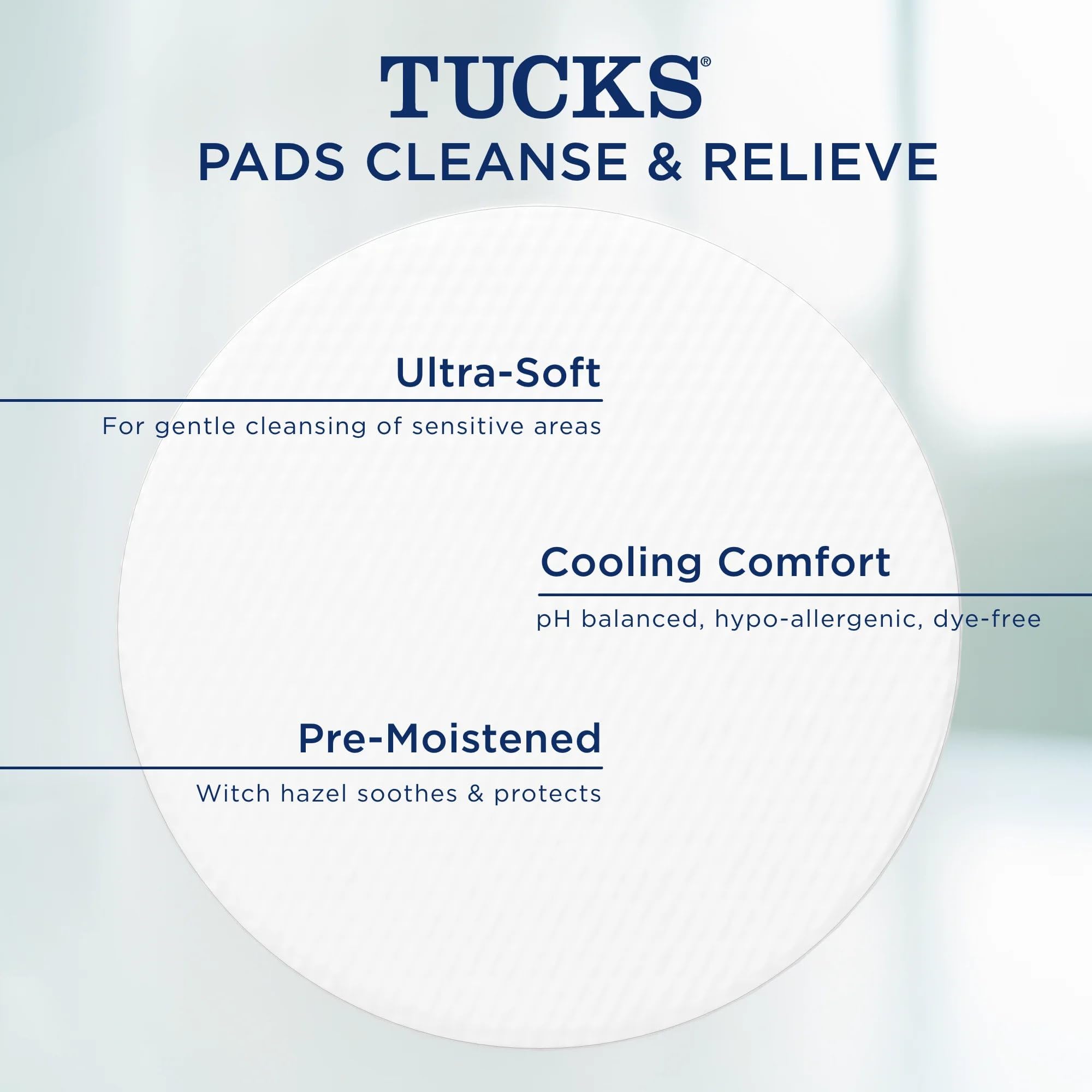 Tampons TUCKS hypoallergéniques et sans colorants.