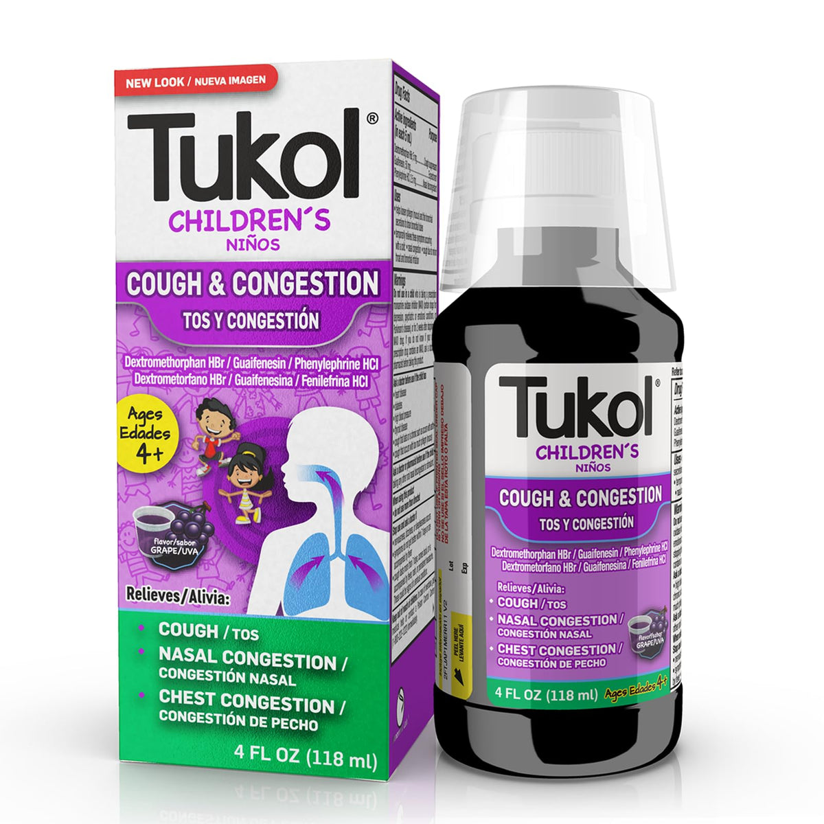 Médicament TUKOL pour enfants — bouteille de sirop goût raisin apprécié