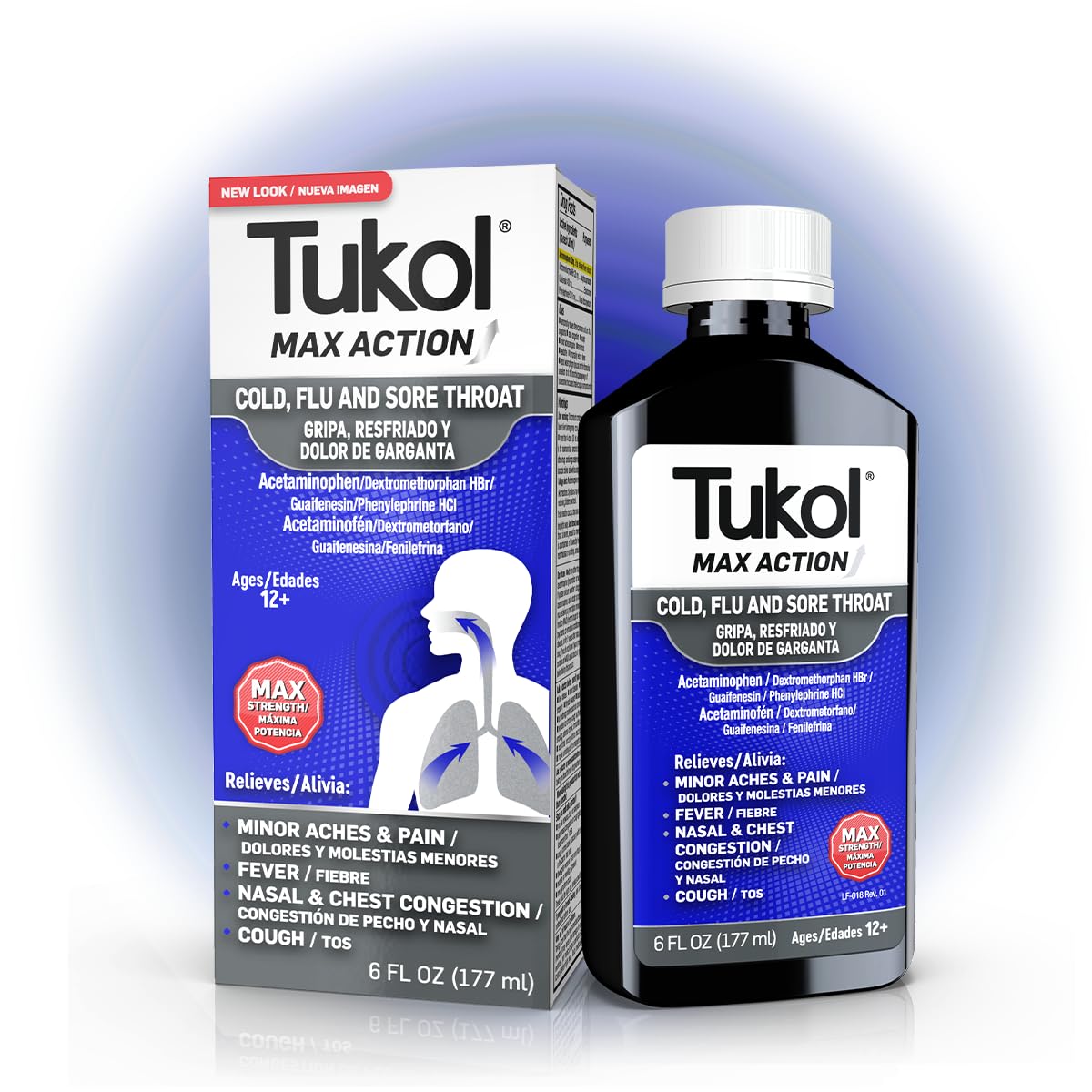 TUKOL Max Action flacon montrant la congestion nasale et le soulagement potentiel.
