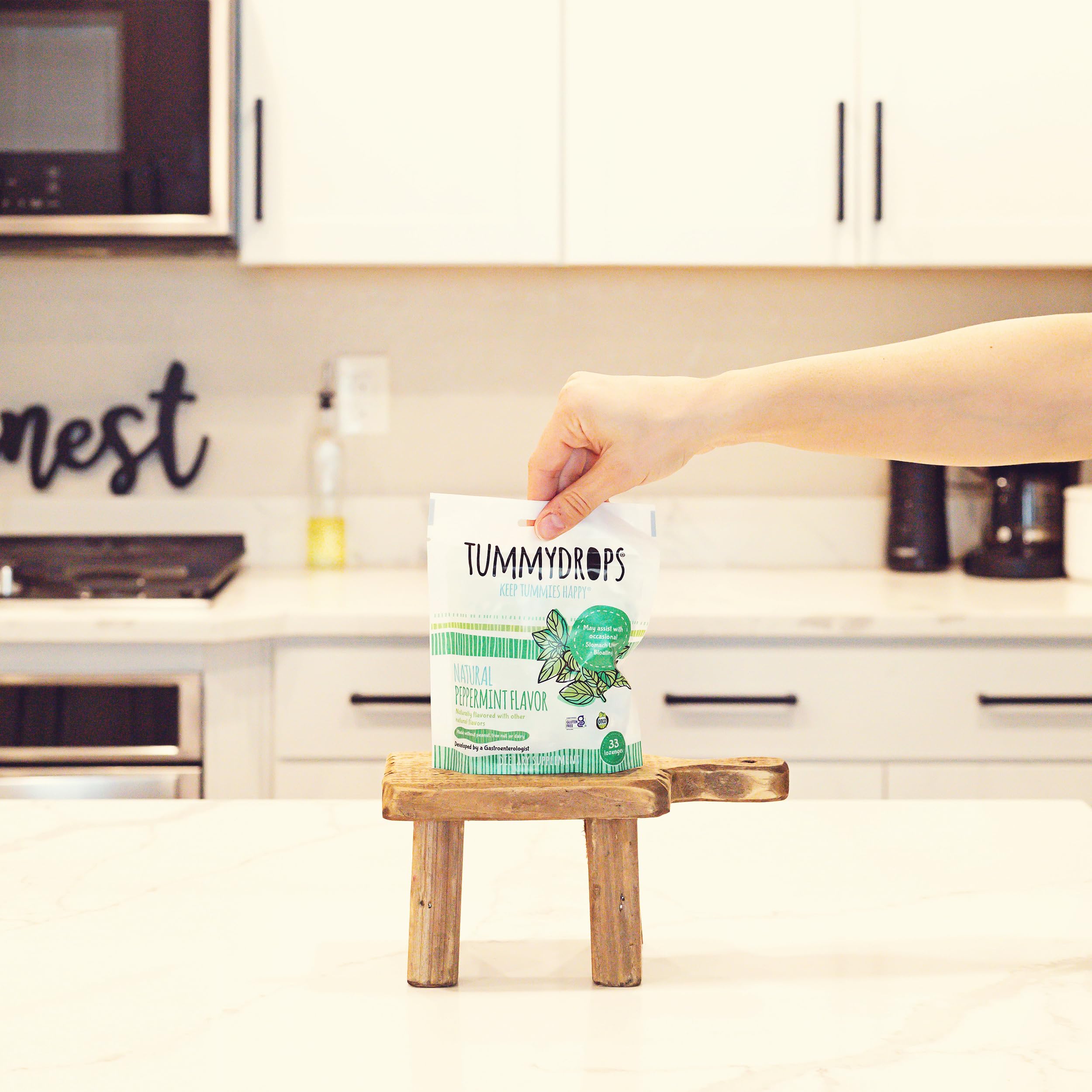 Tummydrops sans gluten, pastilles menthe adaptées aux besoins spécifiques.