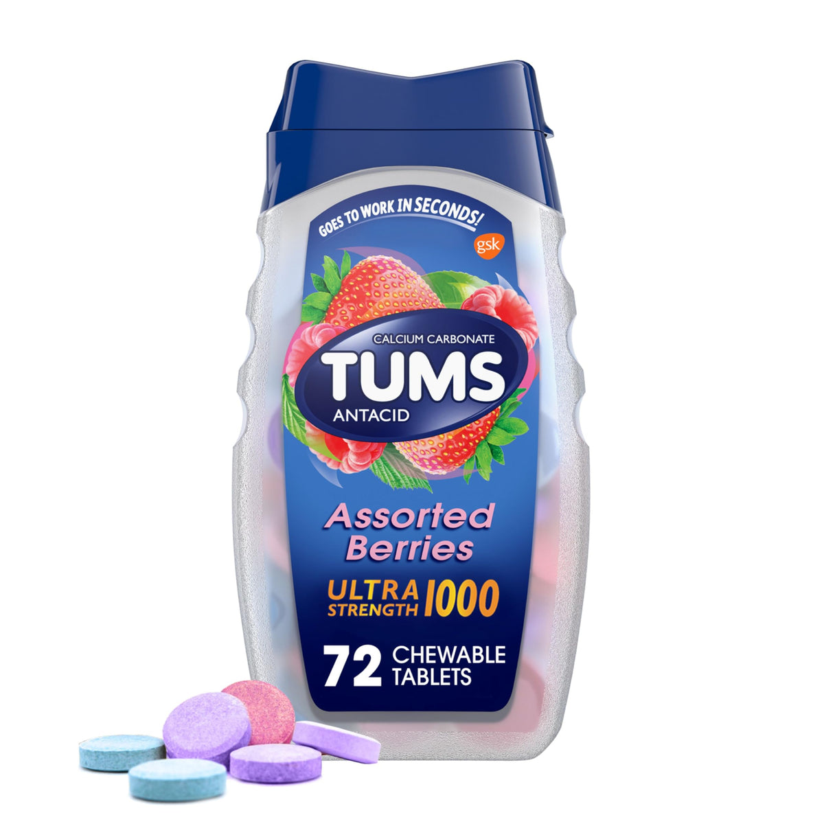Bouteille TUMS Ultra Strength comprimés à mâcher pour soulagement rapide.