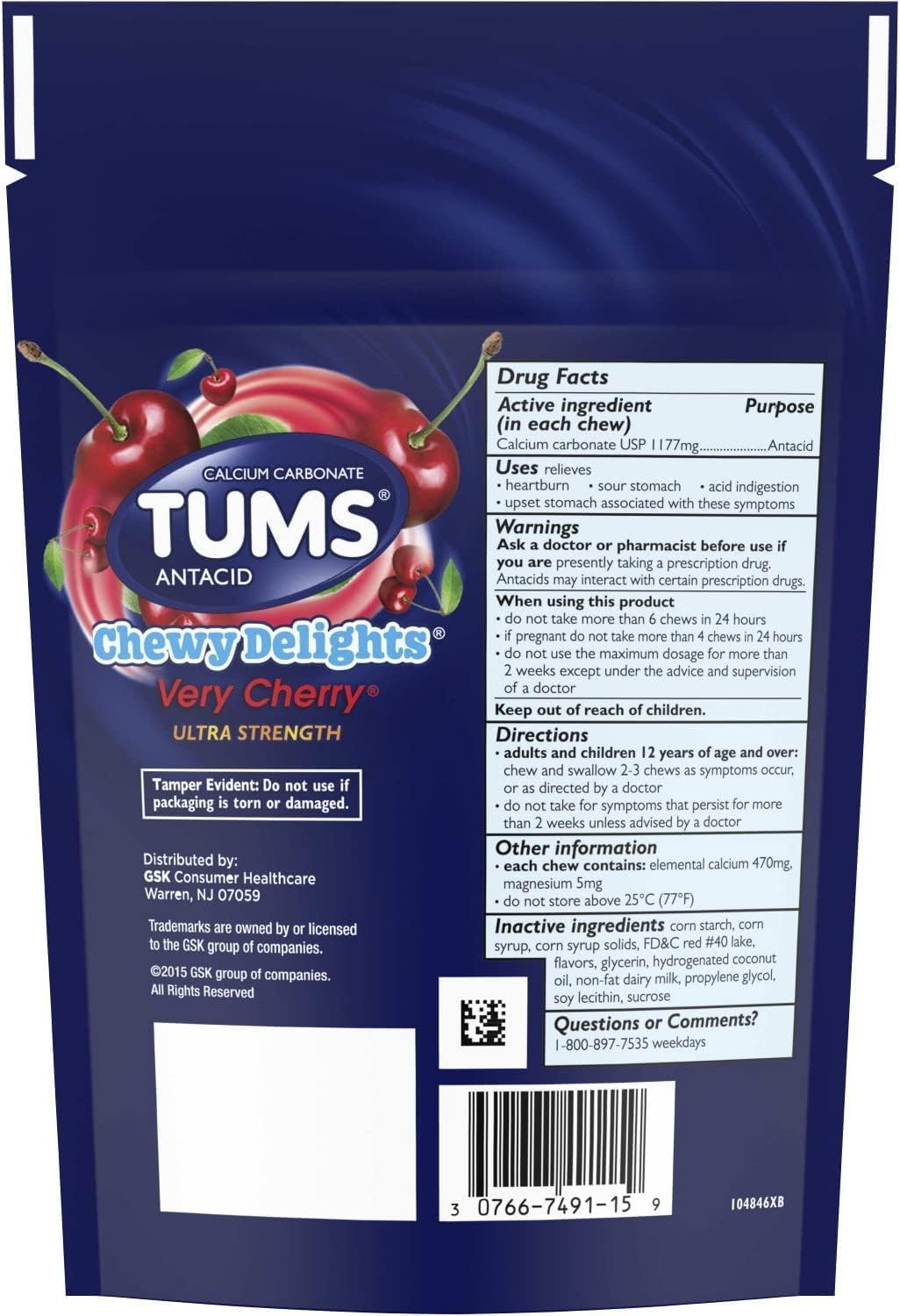 Rangement compact TUMS Cerise, idéal dans sac à main.