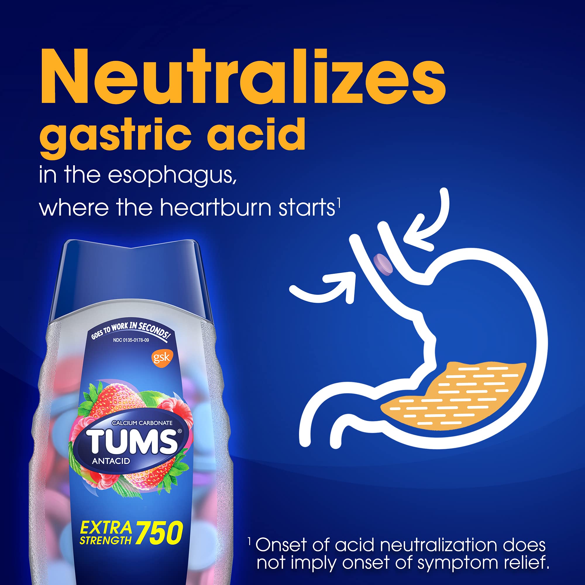 Usage rapide avec TUMS EX, soulagement potentiel quand nécessaire.