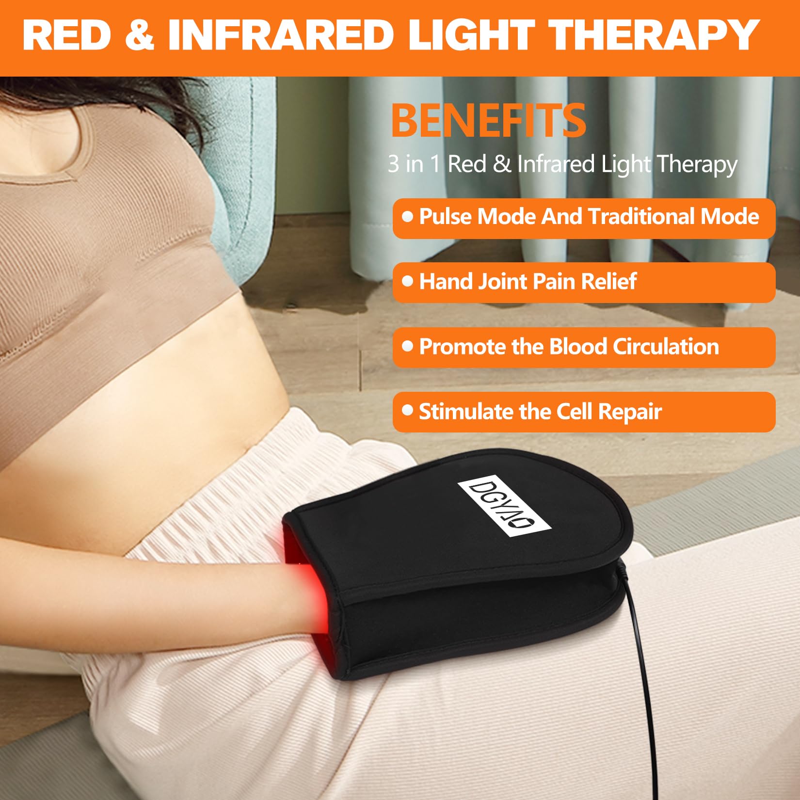TUOB Thérapie Main – mode pulsation à 10 Hz pour stimulation cellulaire potentielle.