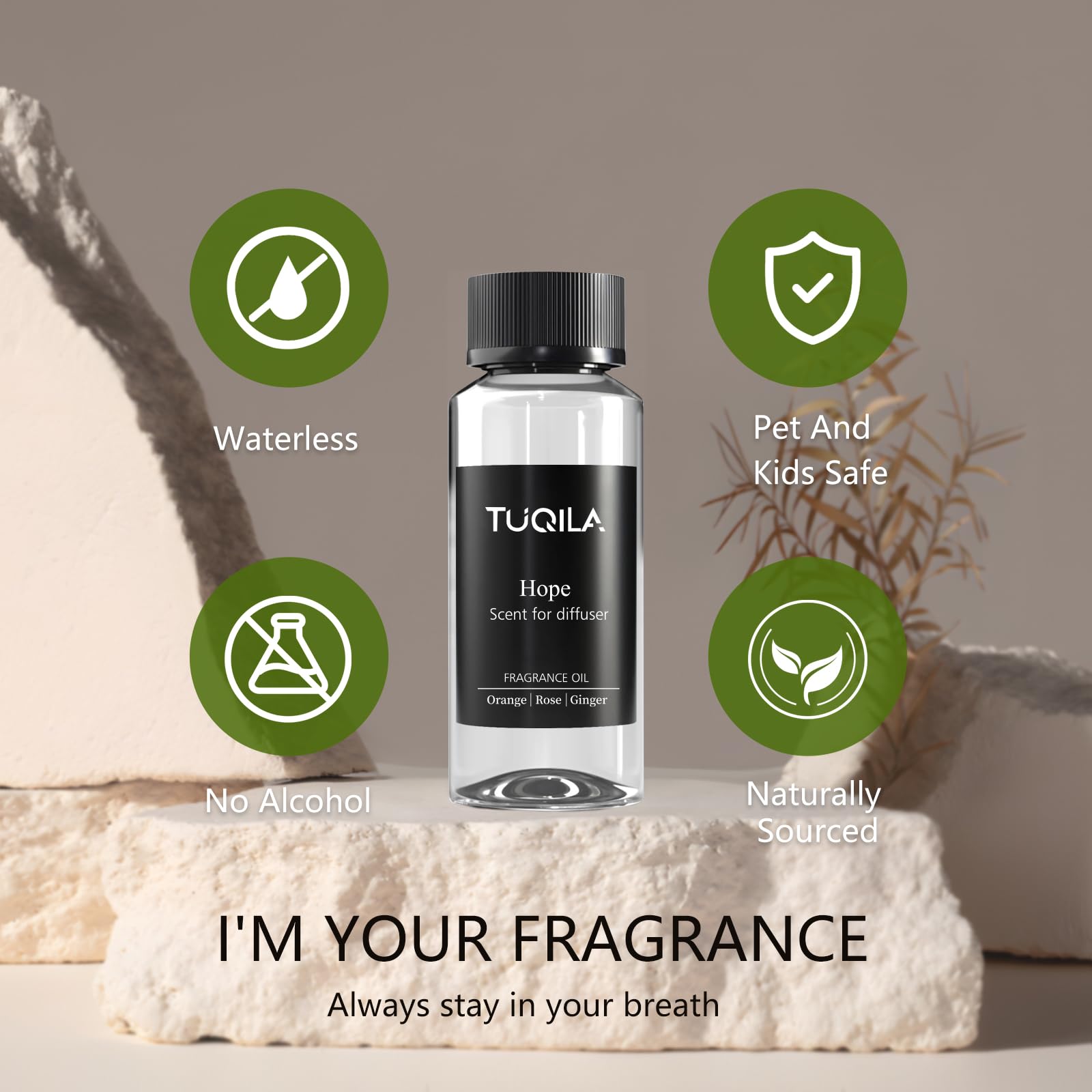 Diffusion rapide et homogène par Tuqila Hope dans les diffuseurs sans eau.