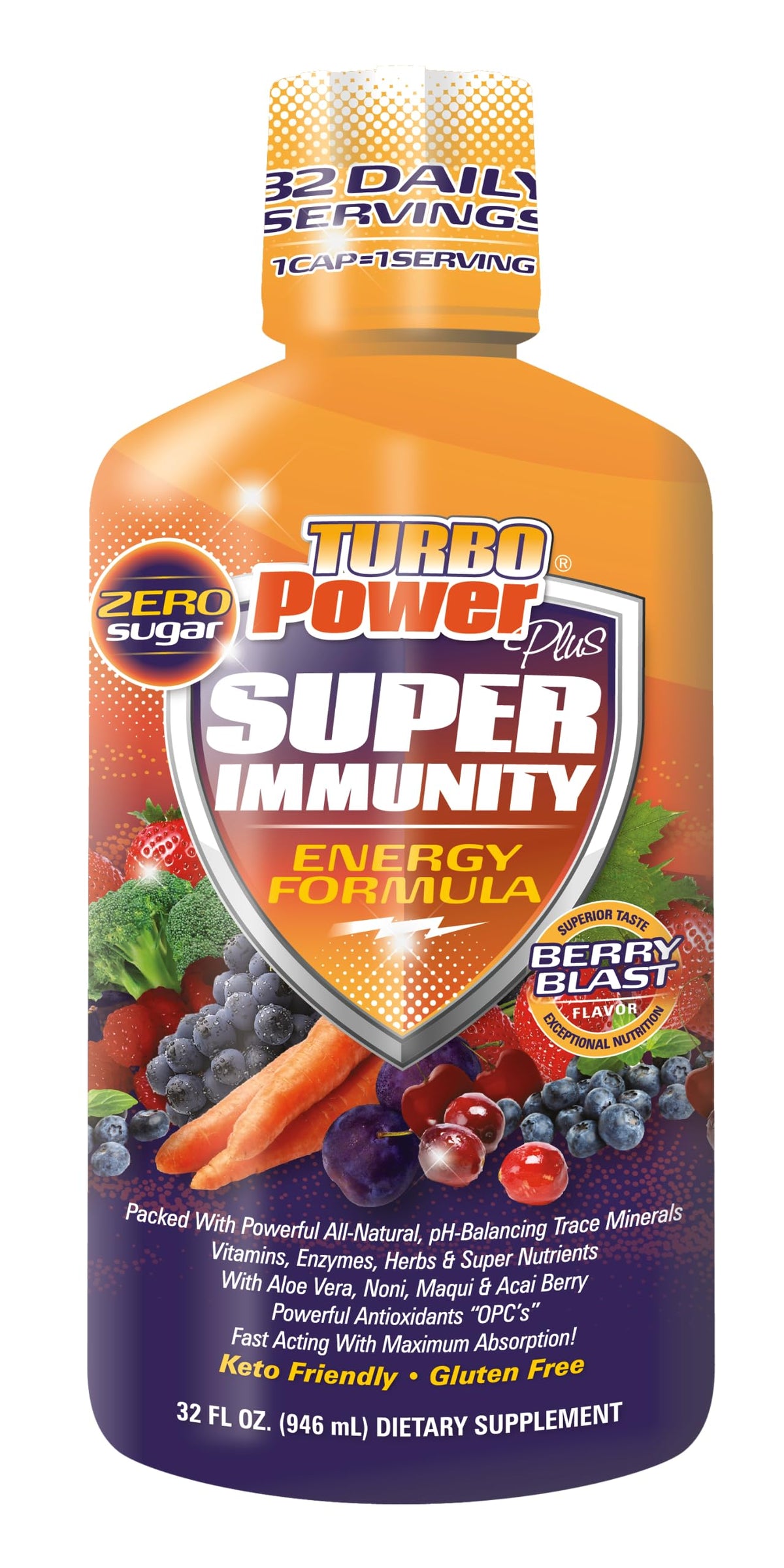 Turbo Power Plus – bouteille de vitamines liquides pour énergie soutenue tout au long de la journée.