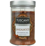 Bougie Tuscany Santal marbrée — parfum boisé durable pour votre intérieur.