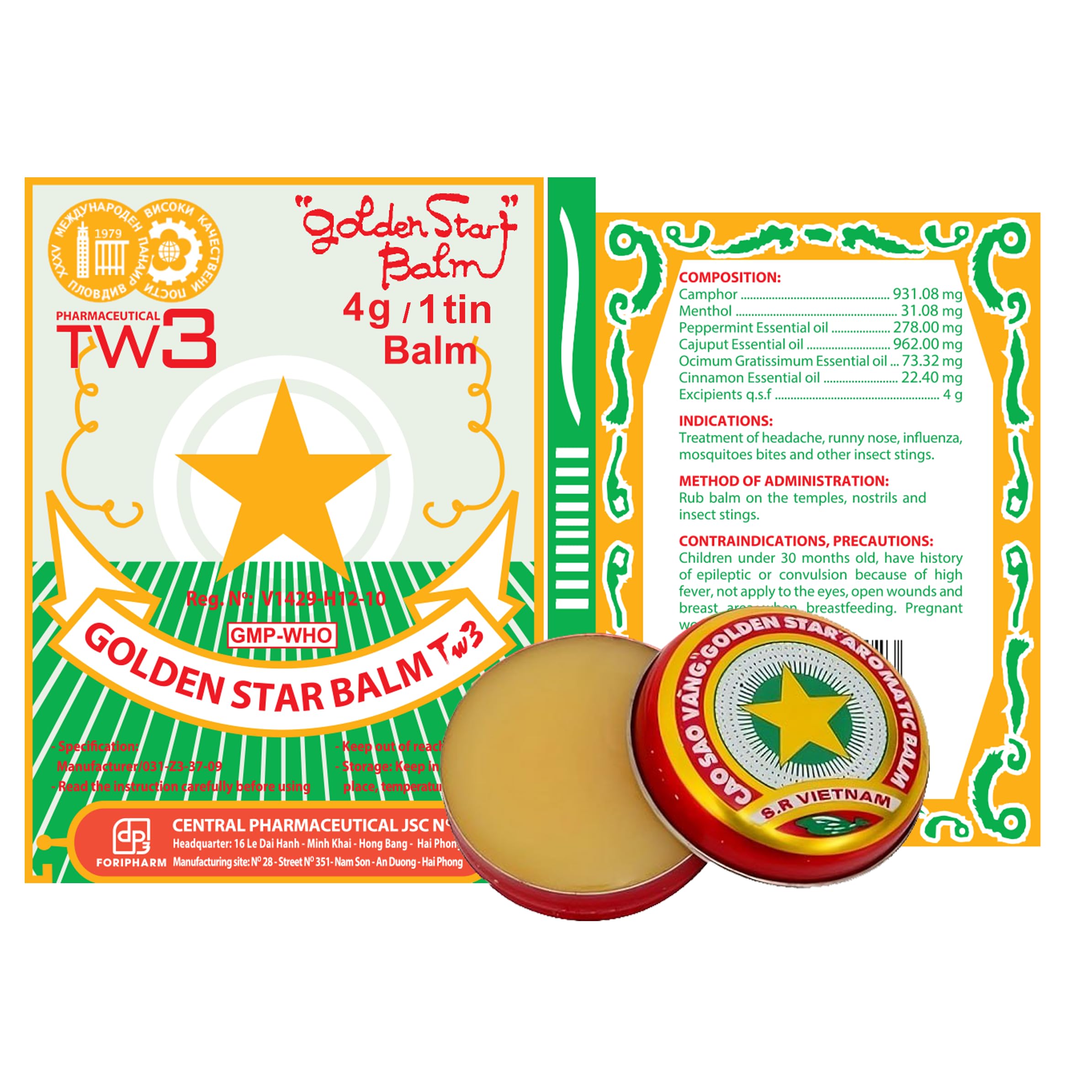 TW3 Baume Cao Sao Vang – application sur les tempes pour soulager les céphalées.