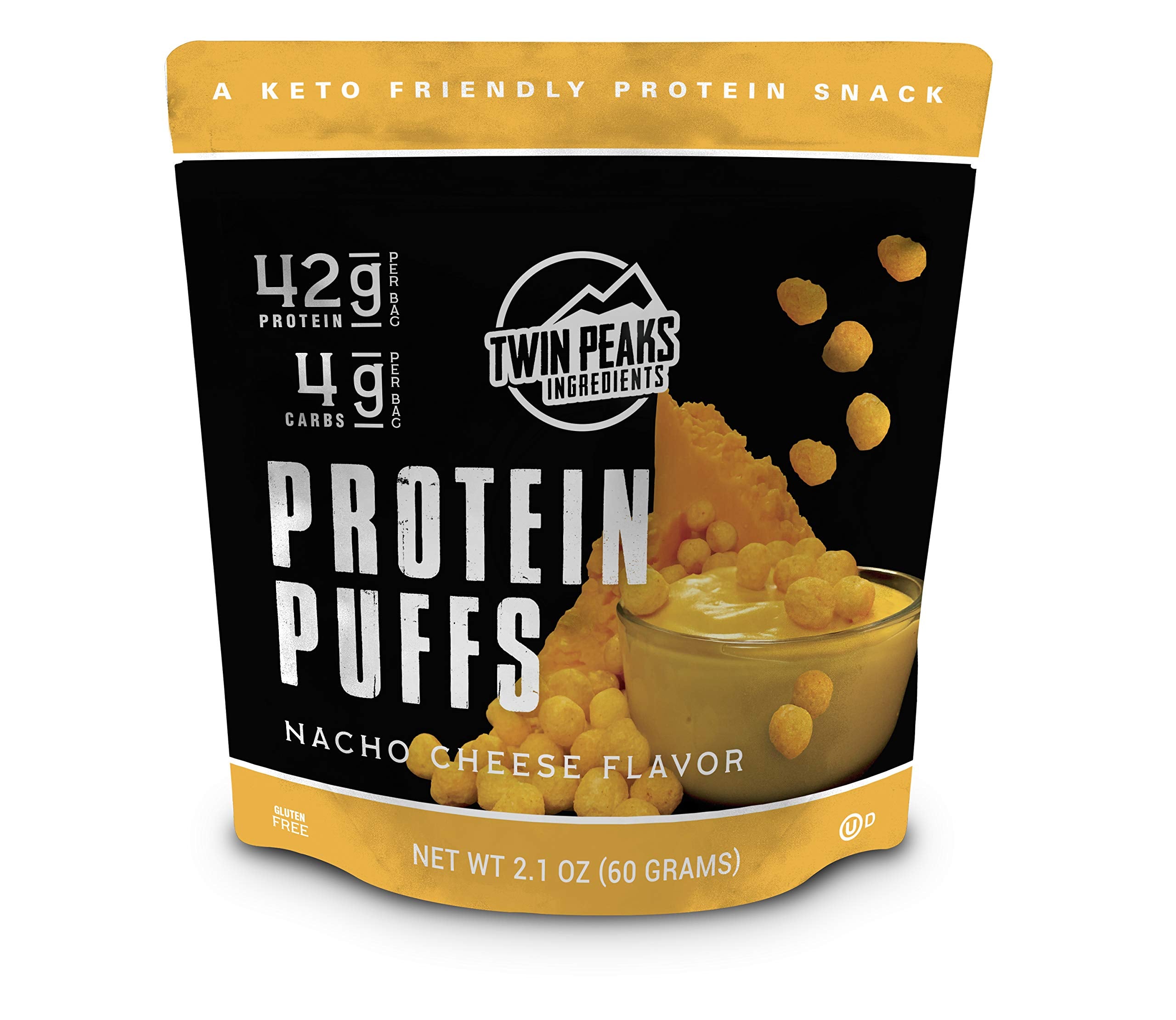 Twin Peaks Puffs saveur fromage nacho ensemble 3 paquets 60 g, snack riche en protéines.