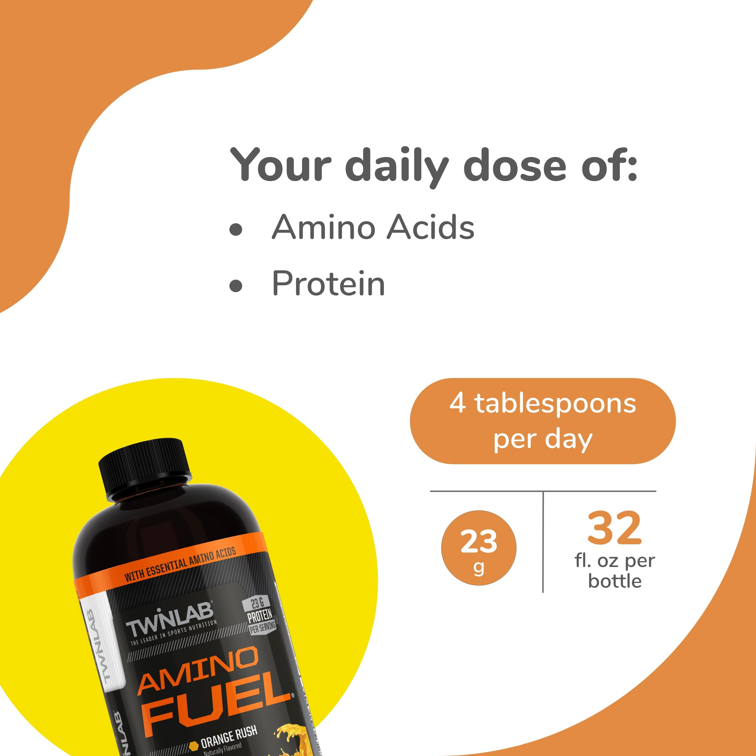 Twinlab Amino Fuel, boisson post-entraînement orange-rush, aide potentielle à la récupération.