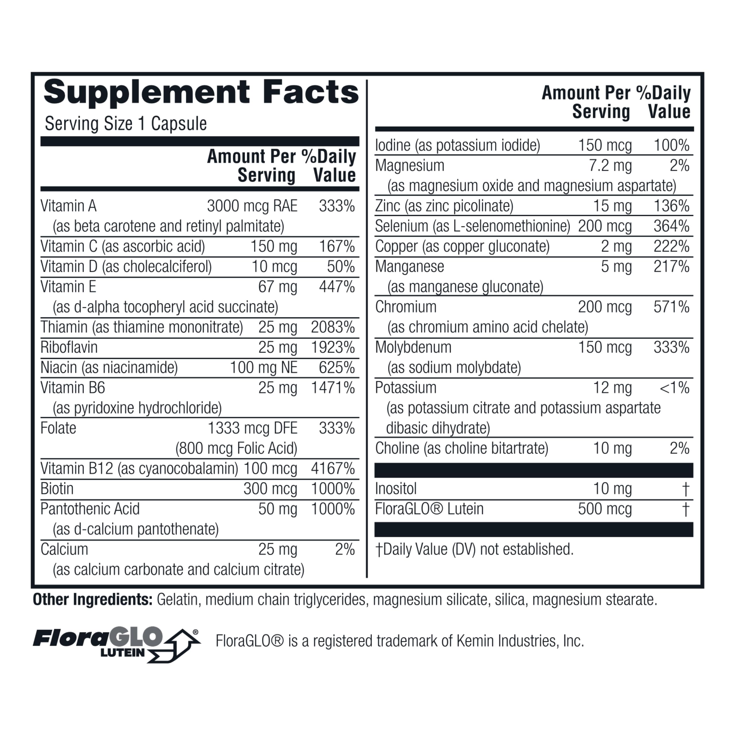 Twinlab Daily One Caps Sans Fer – étiquette visible, mise en avant des nutriments clés.