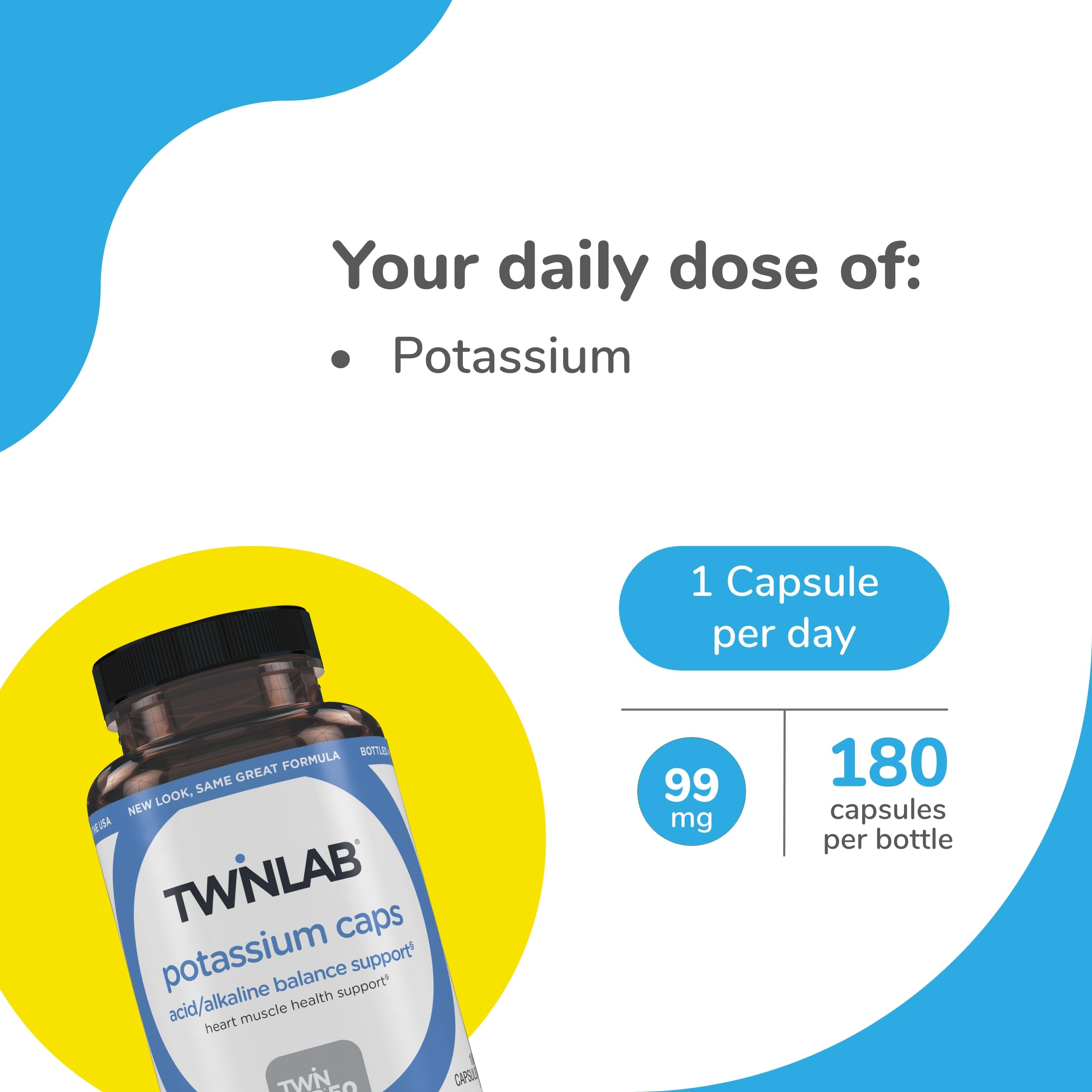 Twinlab Potassium Caps capsules faciles à avaler pour une prise quotidienne pratique.