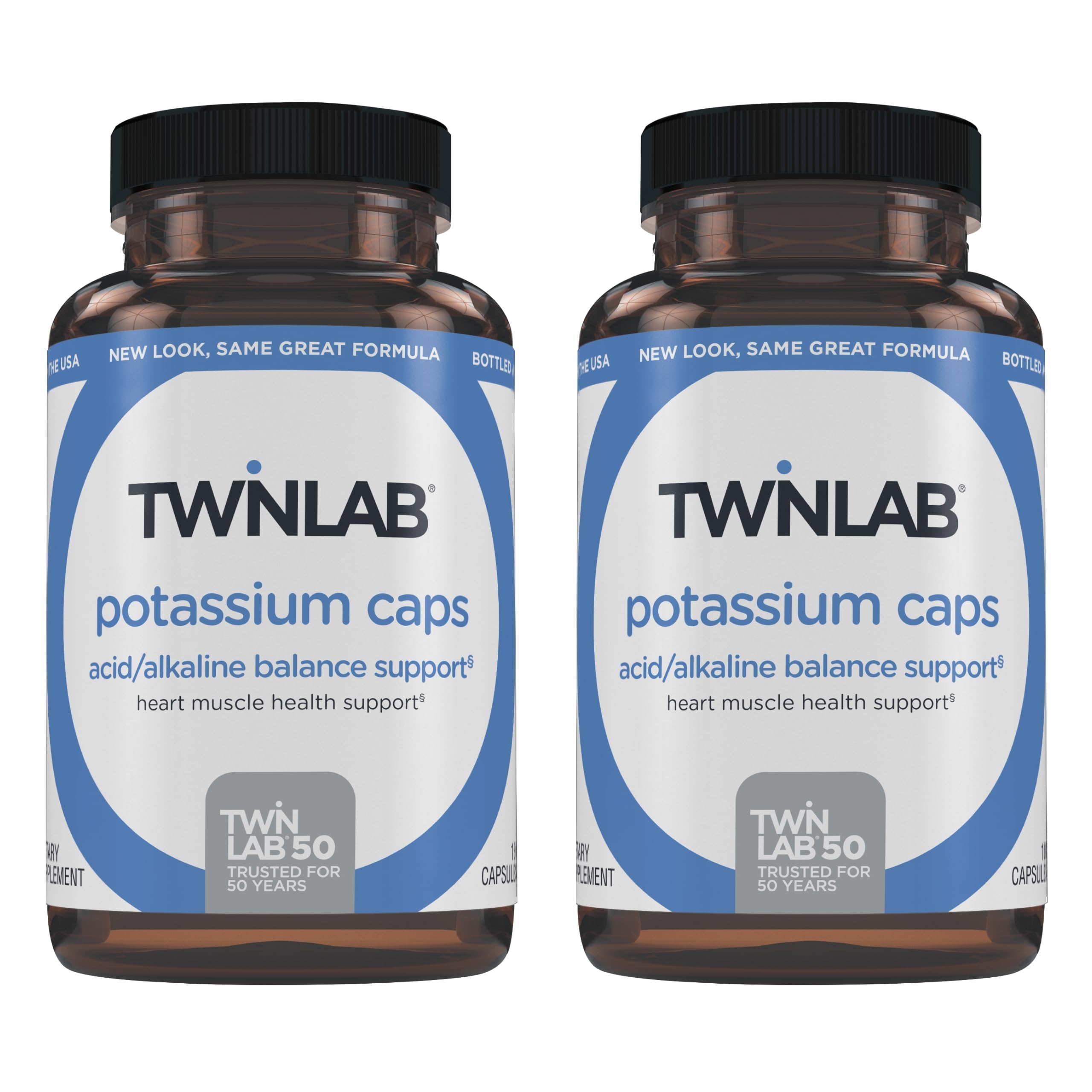 Twinlab Potassium Caps pack de deux bouteilles pour soutien potentiel à l'équilibre électrolytique.