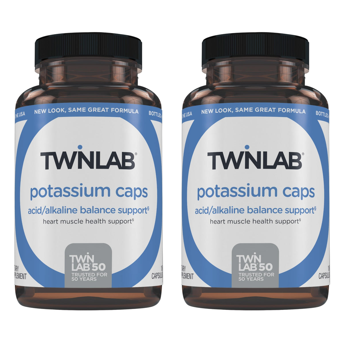 Twinlab Potassium Caps pack de deux bouteilles pour soutien potentiel à l'équilibre électrolytique.